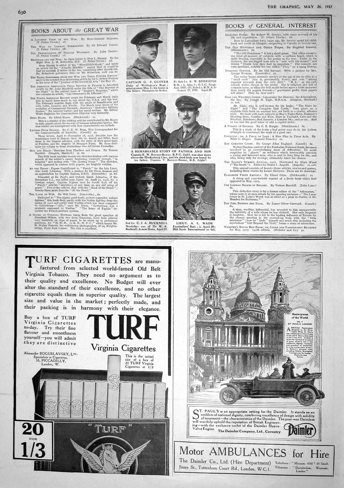 Old Vintage Print 1917 Glover Berridge Bowyer-Bower Bucknell Wade Daimler 20th
