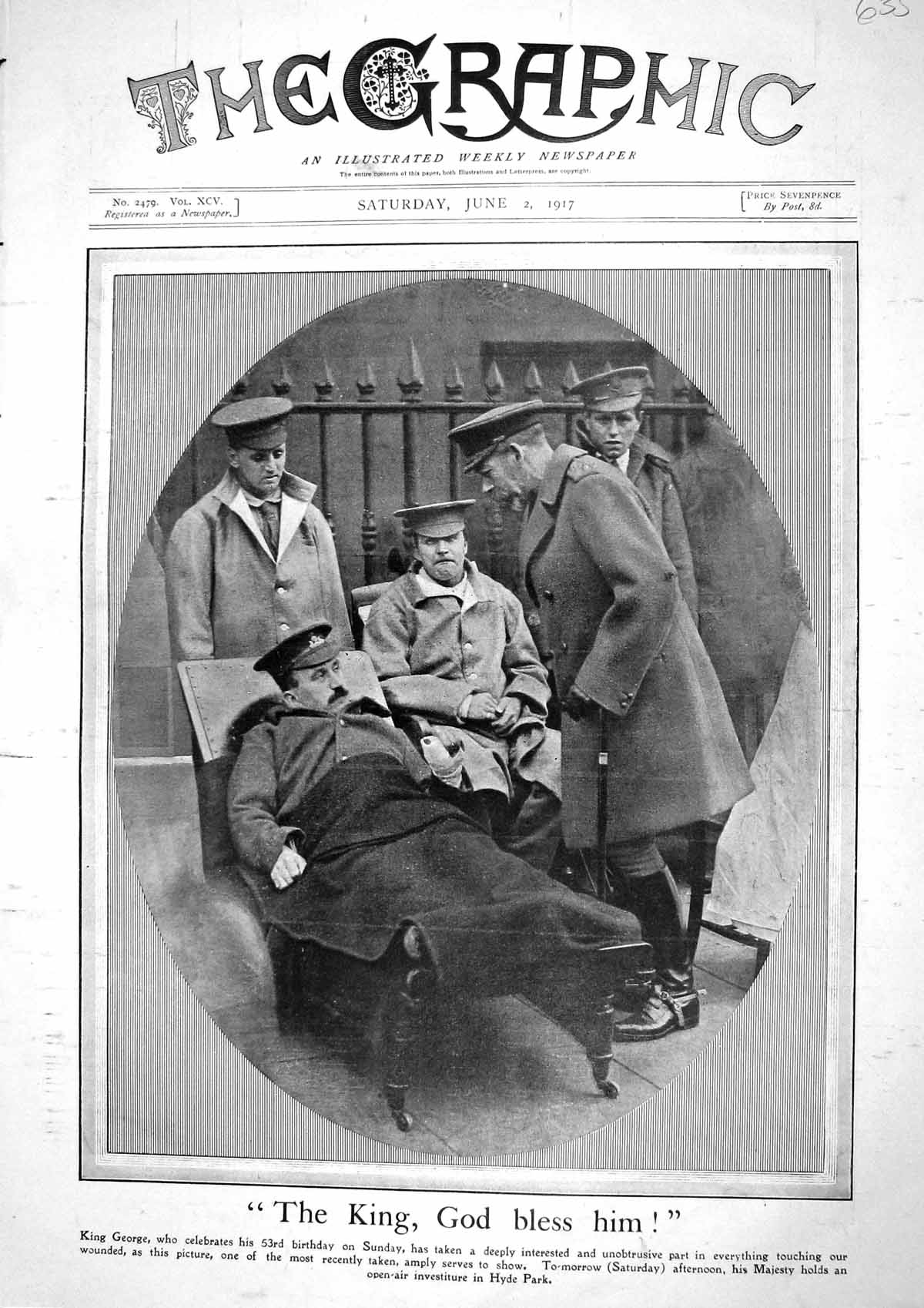 Original Old Vintage Print 1917 King George War Siers Albert General Gough 20th