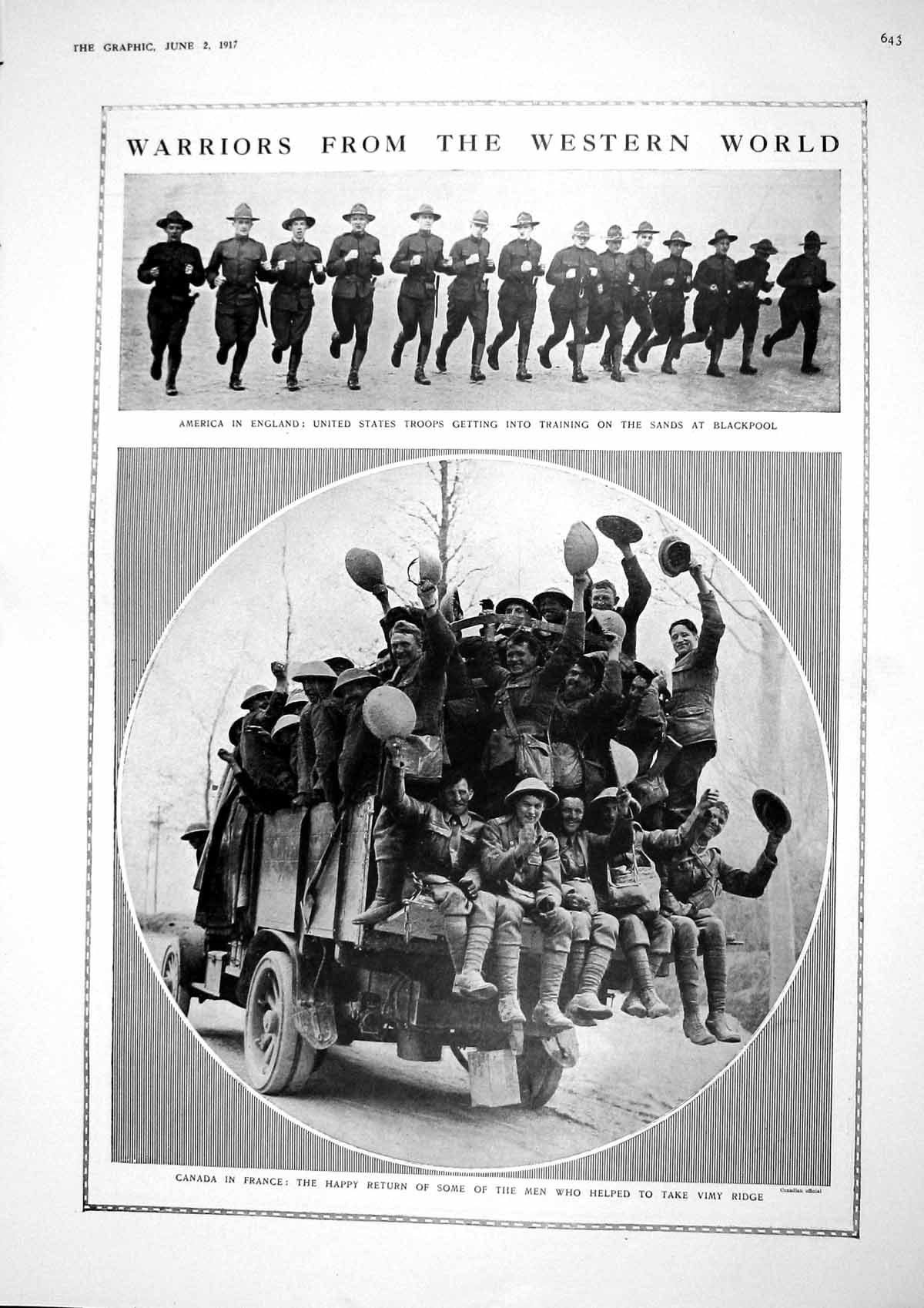 Original Old Vintage Print 1917 America Siers War Blackpool France Horses 20th