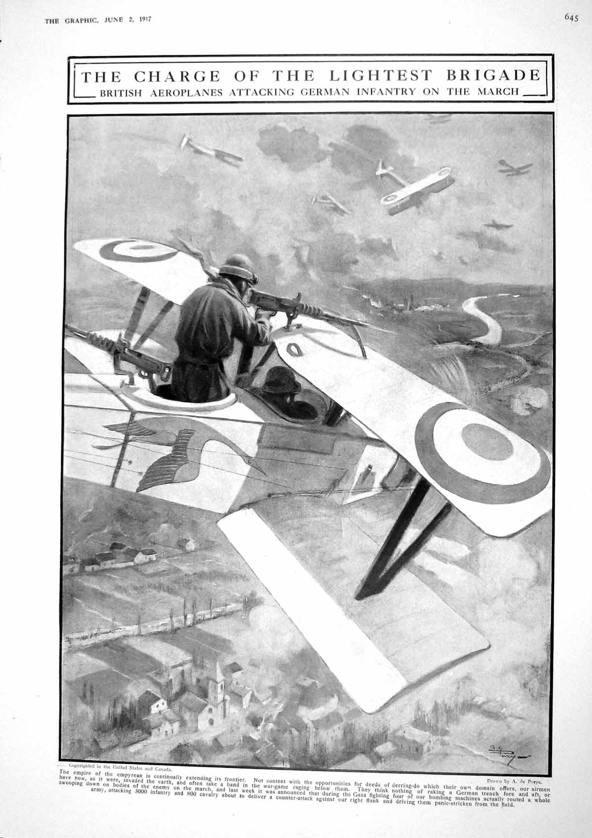 Original Old Vintage Print 1917 British Aeroplane German Army War Airsh 20th