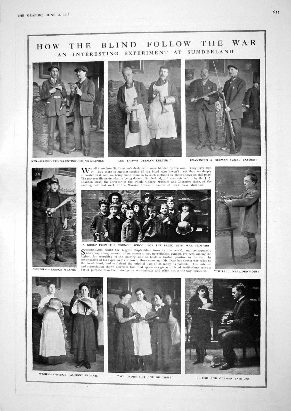 Old Vintage Print 1917 War Blind Sunderland Theatre Hobson Cooper Cherry 20th