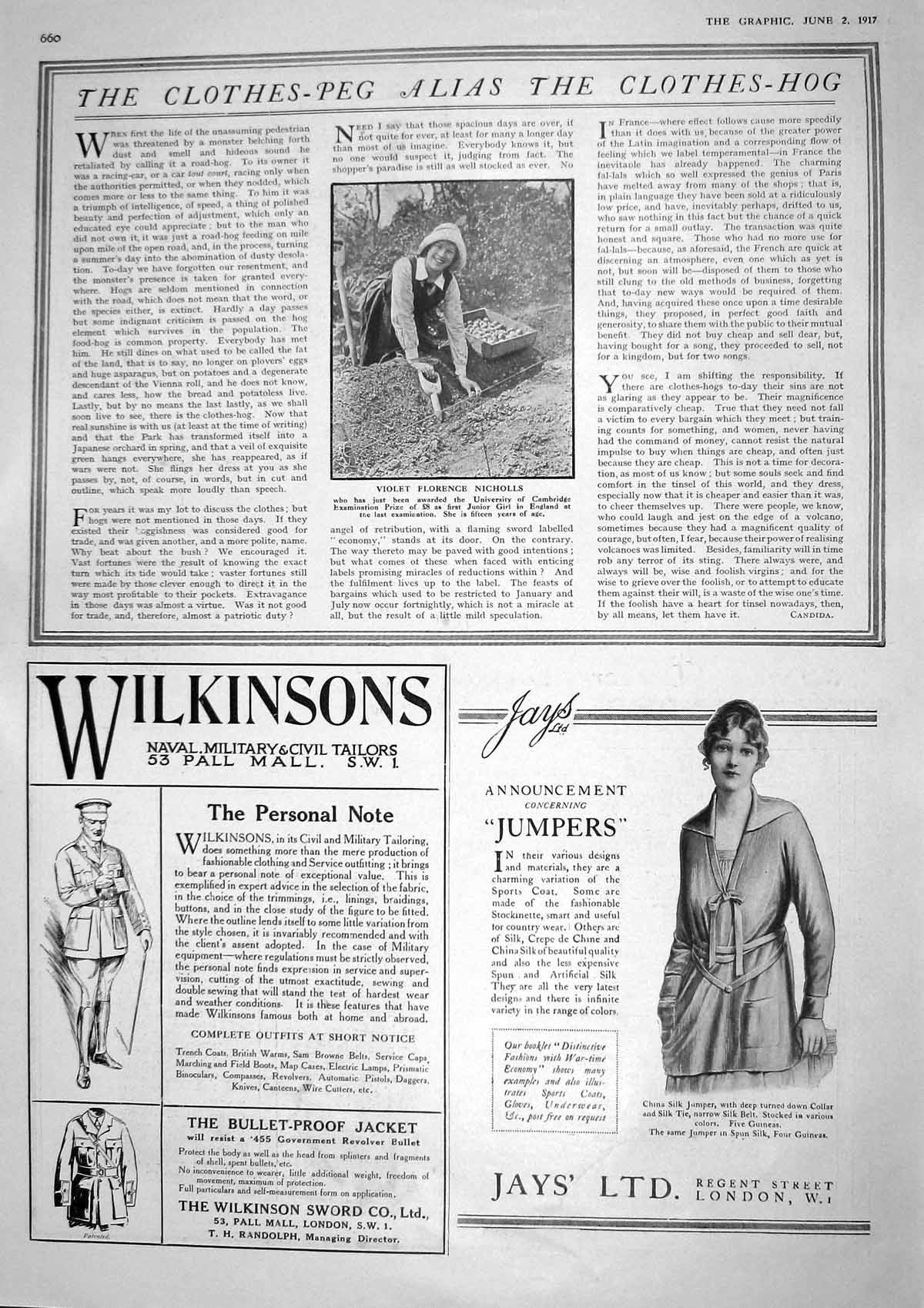 Old 1917 Violet Florence Nicholls Cambridge Wilkinsons Tootal Cotton 20th
