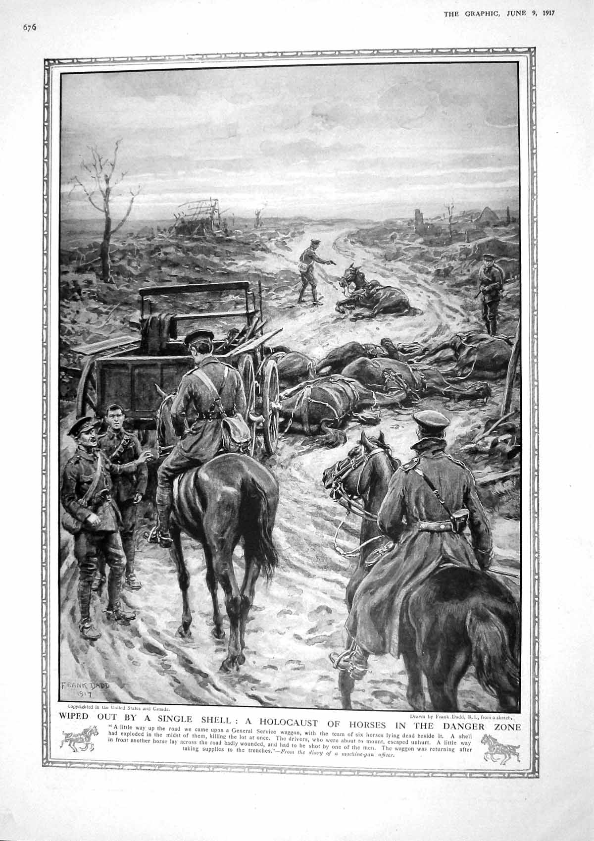 Original Old Vintage Print 1917 Holocaust Horses War Sinking Ship Cameroni 20th