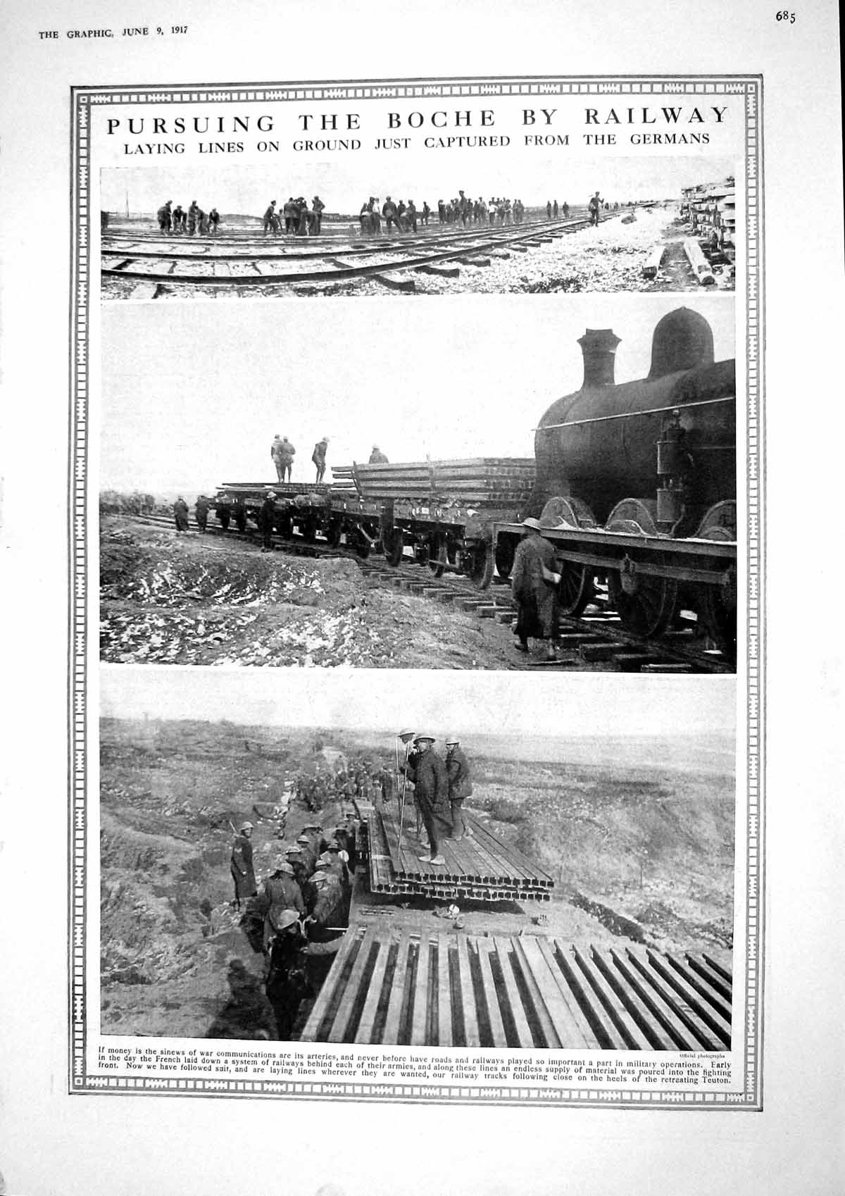 Old Vintage Print 1917 Boche Railway Germans Train War Jellicoe Duff Hope 20th