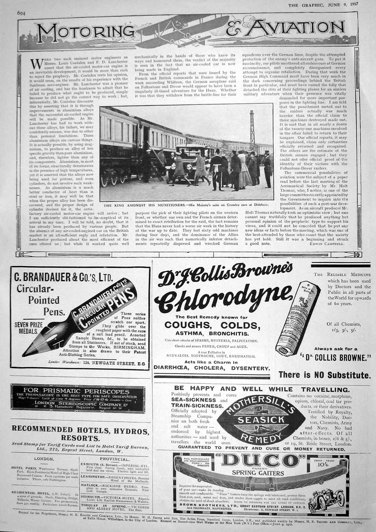 Original Old Vintage Print 1917 King Crossley Cars Didsbury Pointed Pen Gaiters