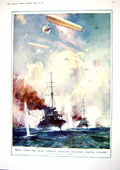 Old Vintage Print 1917 German Aircraft British War Ships Highlanders Army 20th