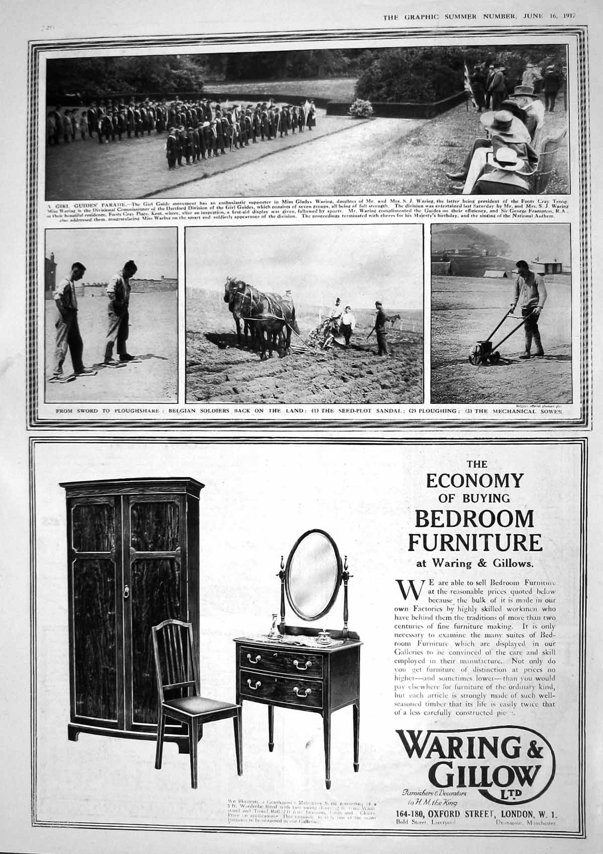 Original Old Vintage Print 1917 Girl Guides Parade Waring Belgian Siers Sowers