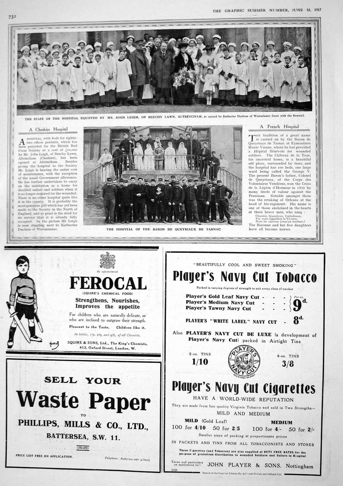 Old Vintage Print 1917 Hospital Staff John Leight Beechy Baron Queyriaux 20th