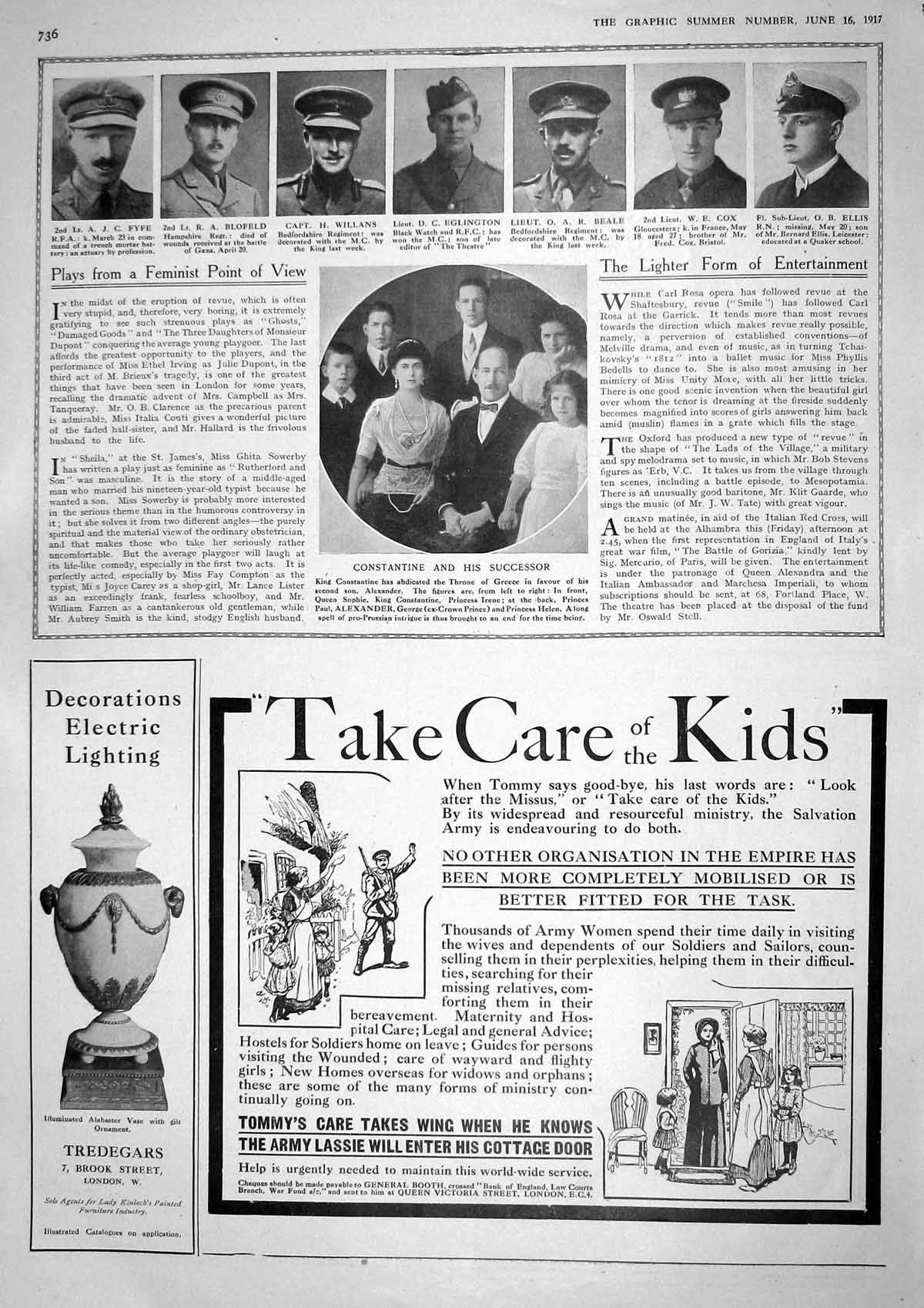 Original Old Vintage Print 1917 War Fyfe Blofeld Willans King Constantine Ellis
