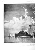 Old Print 1917 North Sea War Ships Bombing Explosions Parachute Aircraft 20th