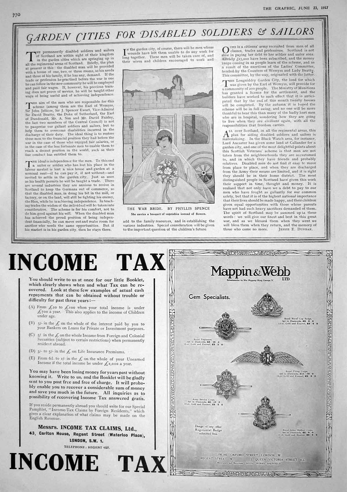 Original Old Vintage Print 1917 War Bride Bouquet Vegetables Mappin W 20th