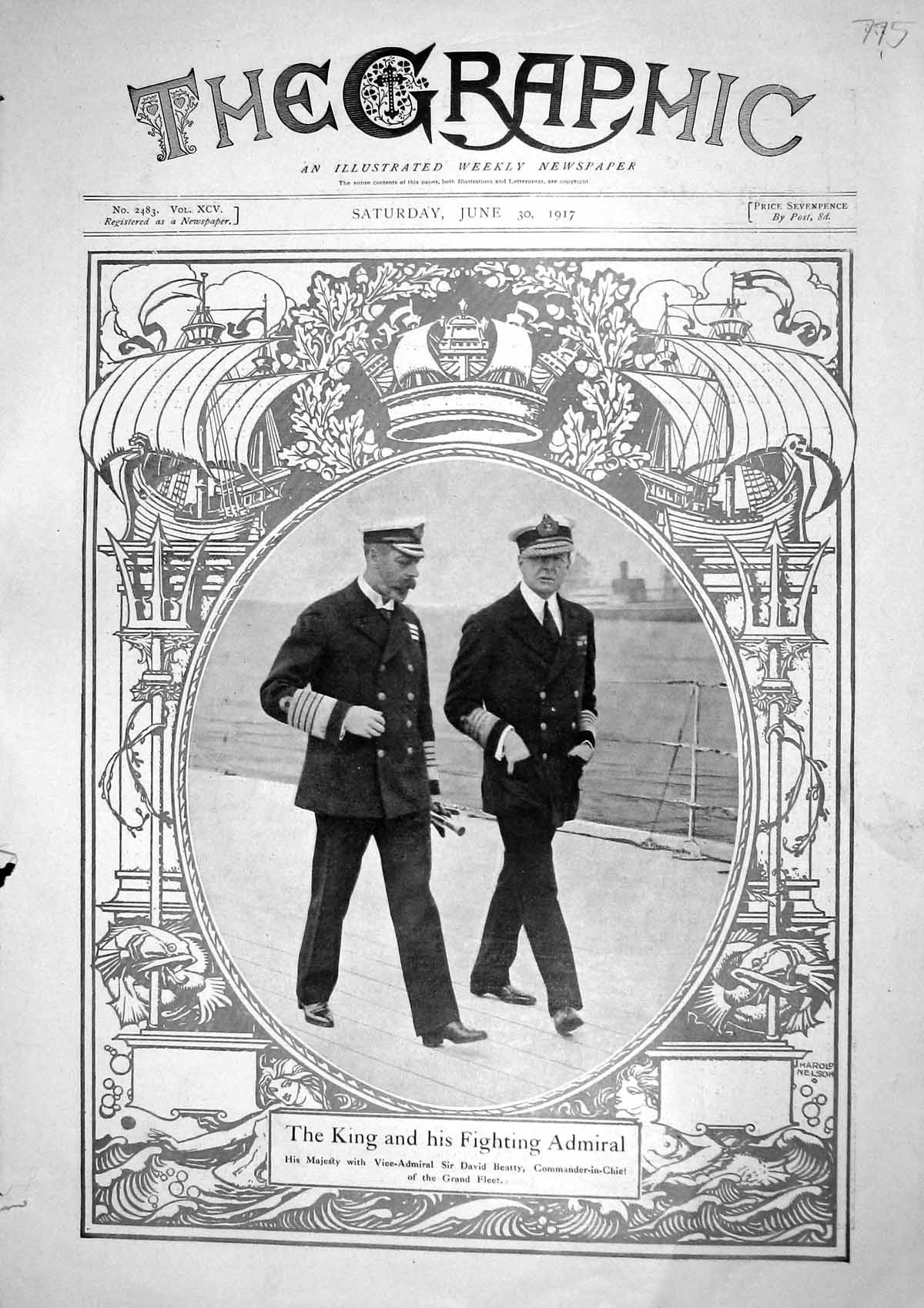 Old Vintage Print 1917 King England David Beatty Navy Katharine Macquoid 20th
