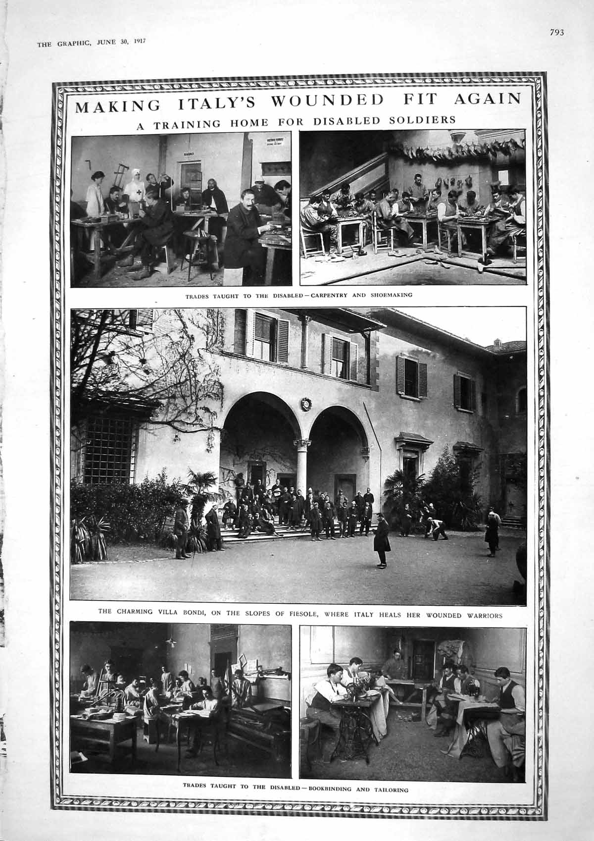 Original Old Vintage Print 1917 Italy Training Disabled Siers War Scots Gaza