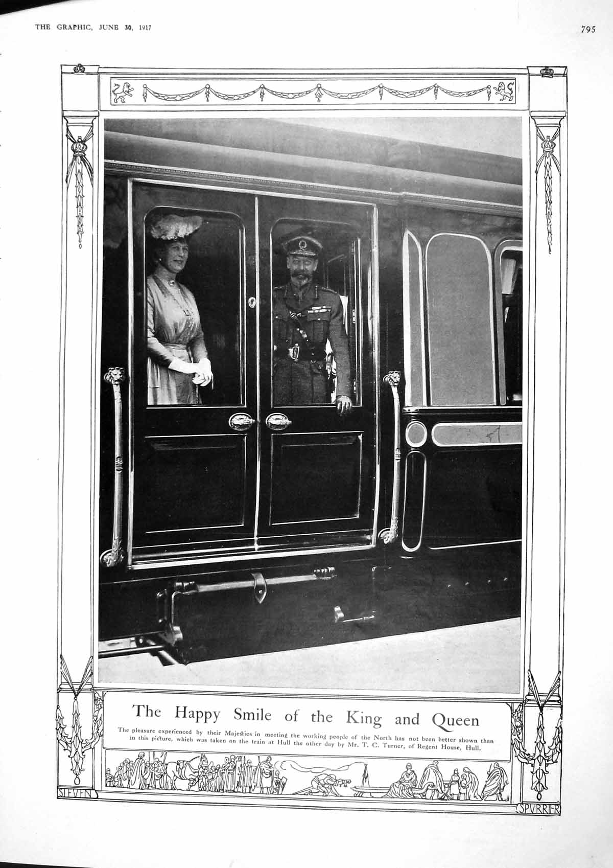 Old Vintage Print 1917 King Queen England Train Hull War Ship Destroyer 20th