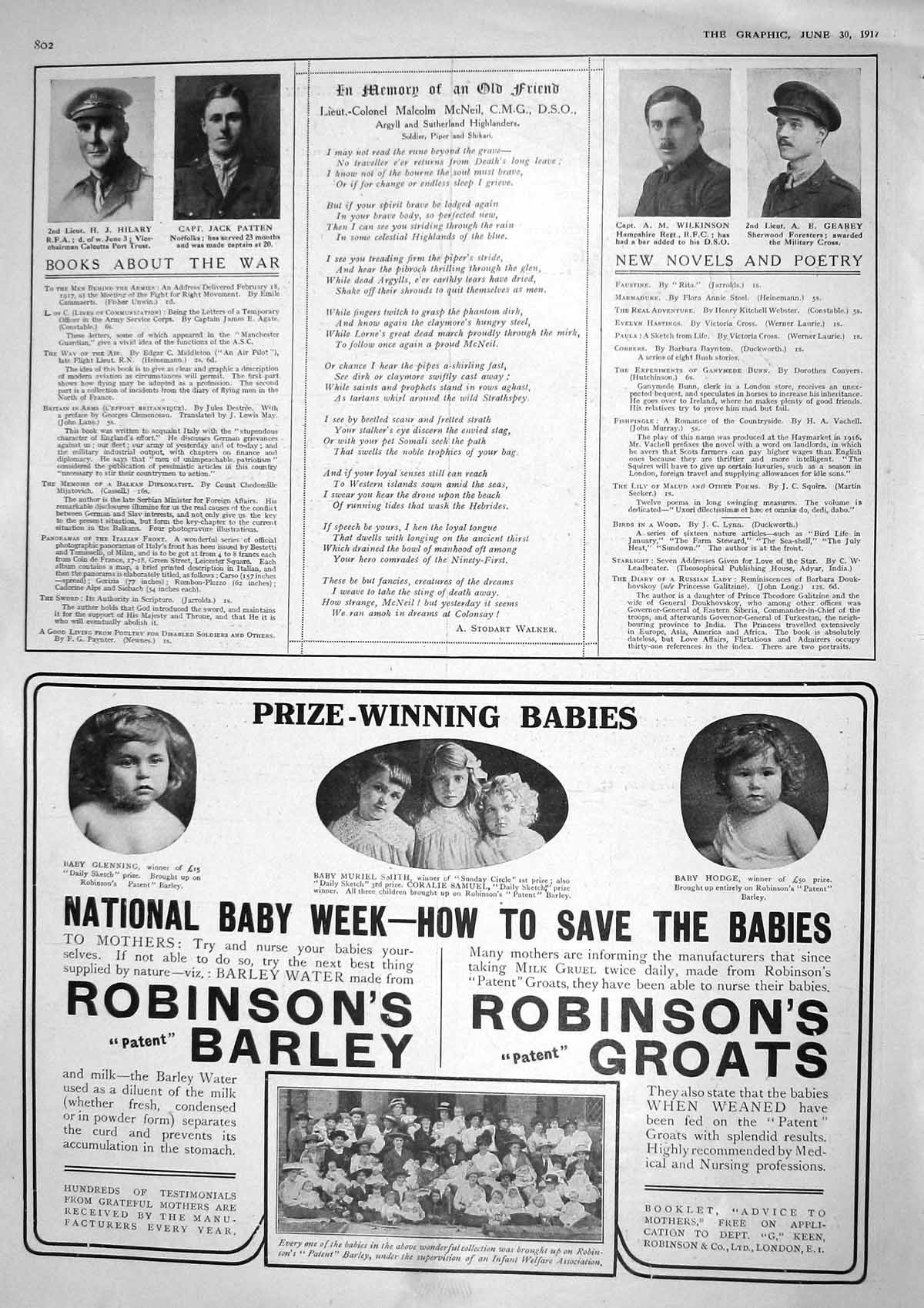 Original Old Vintage Print 1917 Hilary Patten Wilkinson Gearey Robinson Barley