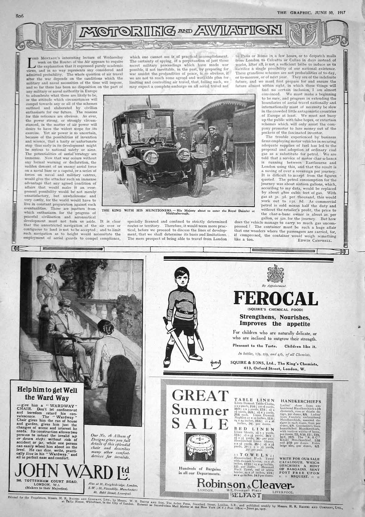 Old Vintage Print 1917 King Royal Daimler Motor Car Middlesborough Ward 20th