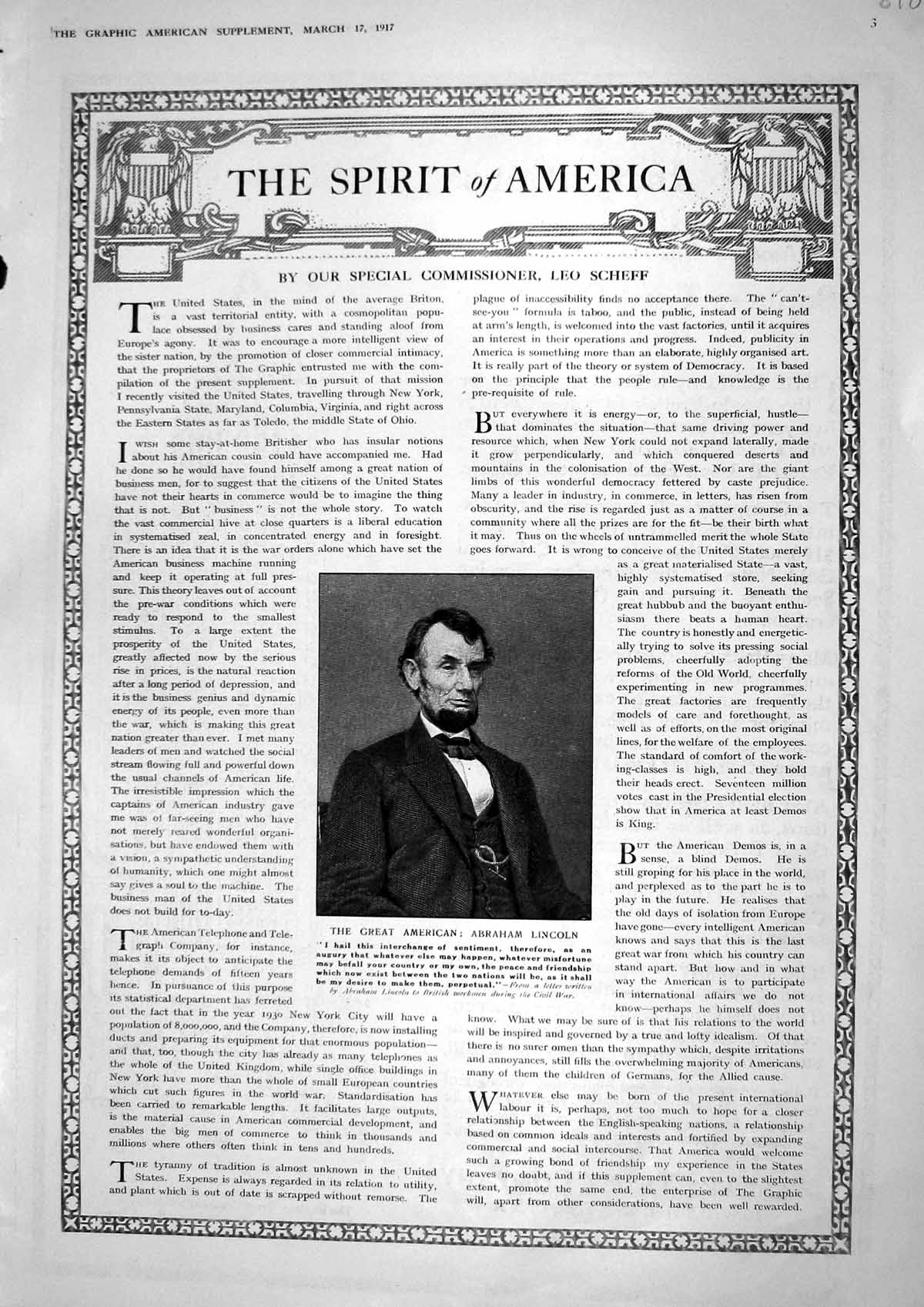 Old Vintage Print 1917 America Abraham Lincoln Isaac Marcosson Portrait 20th