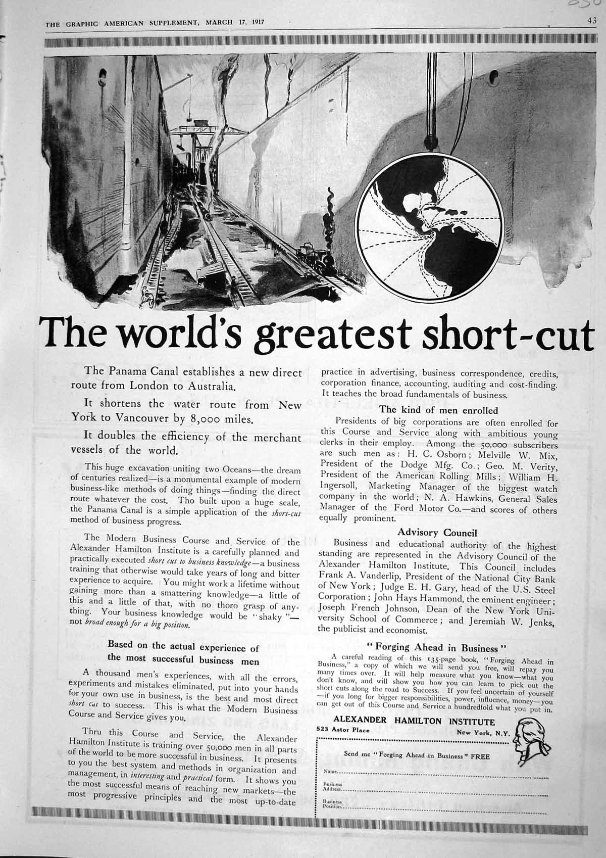 Antique Old Print 1917 Panama Canal Farquar Machinery Elevator Gerhard Hey 20th