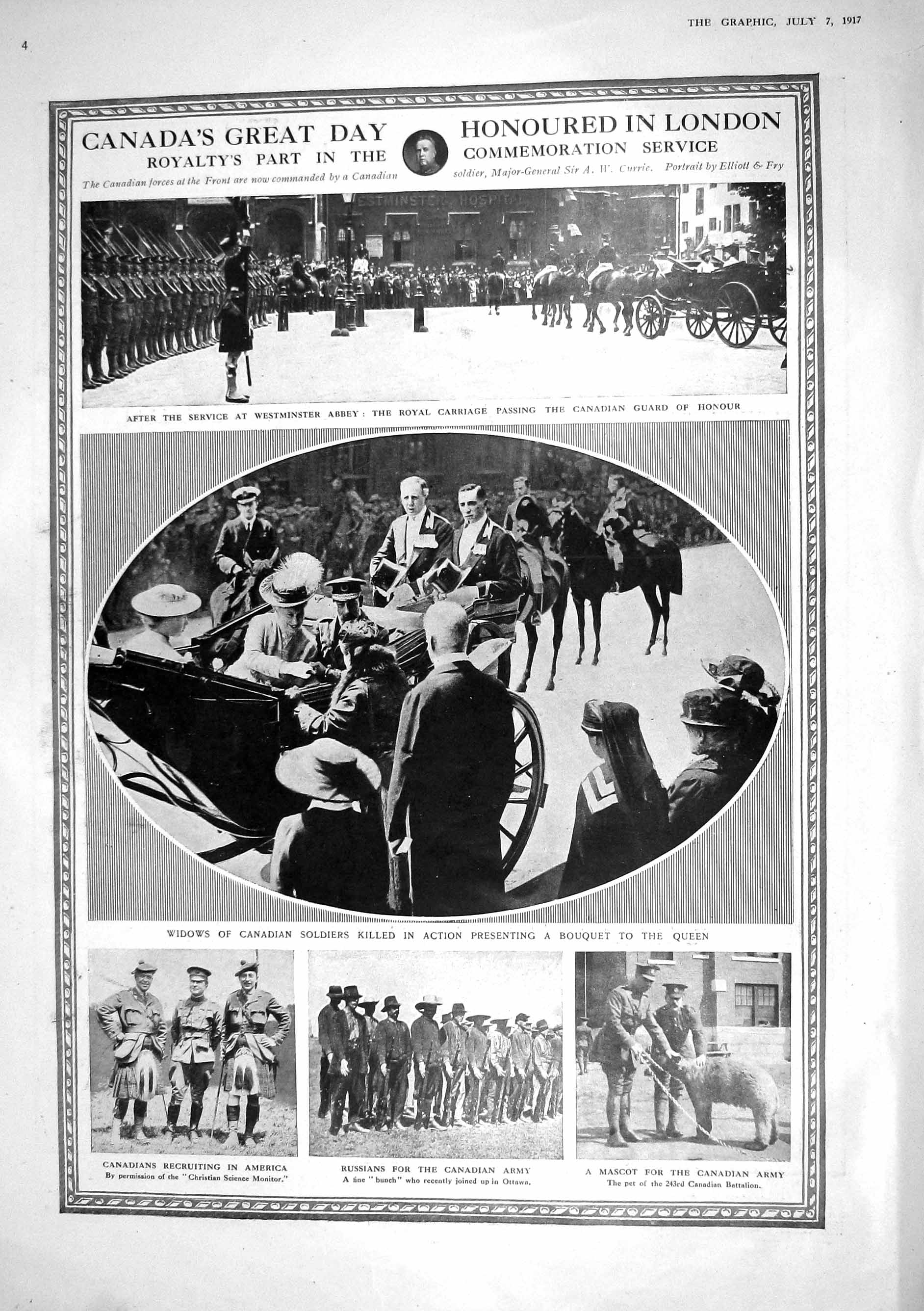 Old Print 1917 Canada Guard Honour Westminster Abbey Siers Map Russia Hu 20th