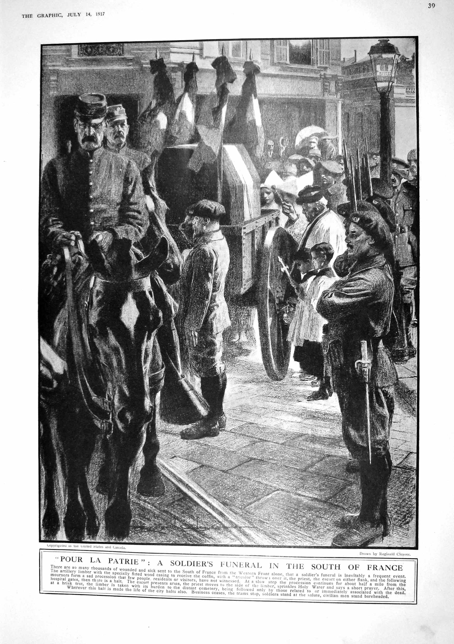 Old Print 1917 War Siers Funeral Procession France Alsace-Lorraine Franc 20th