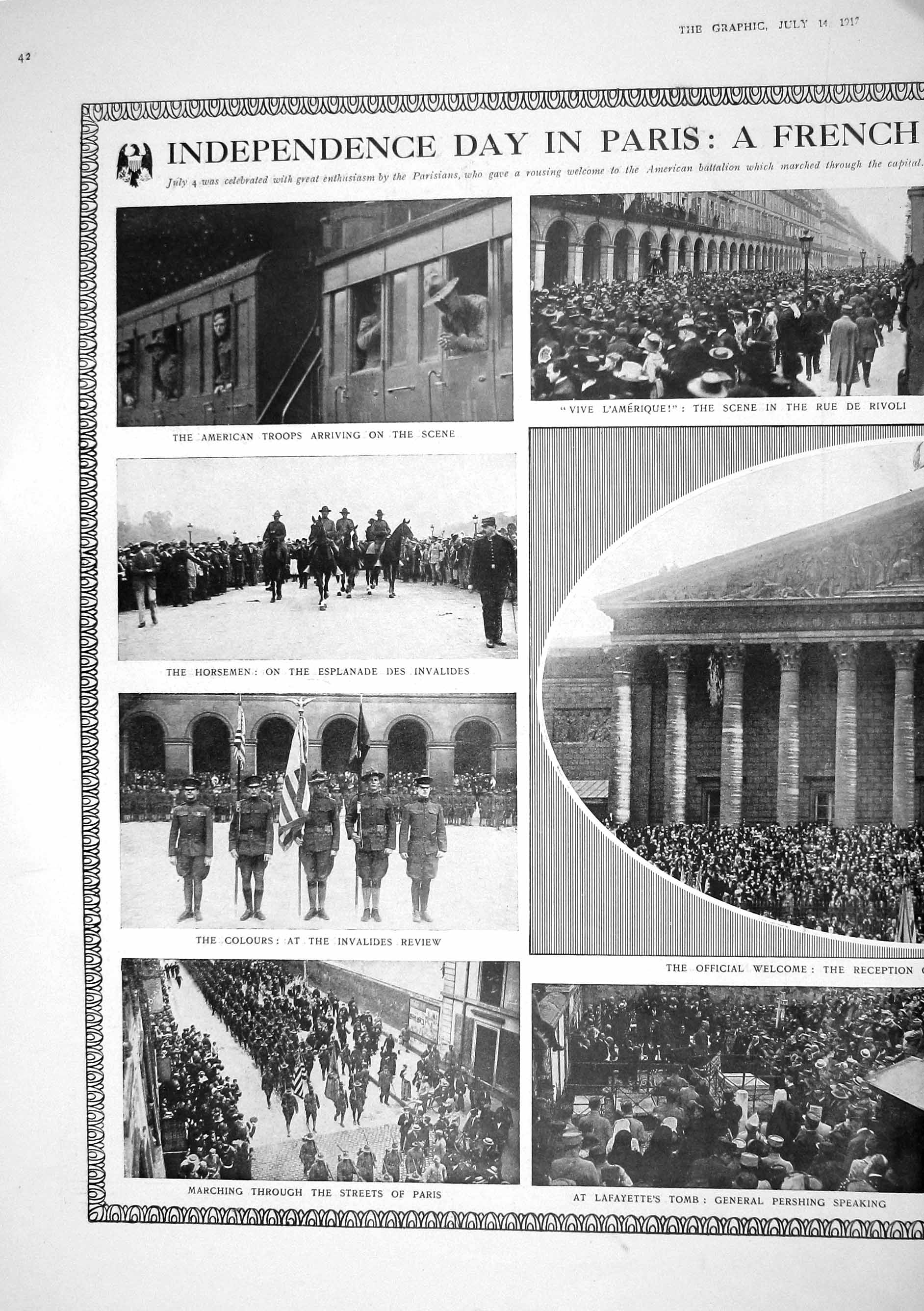 Old 1917 Independence Day Paris Lafayette Tomb Pershing Napoleon Pain 20th