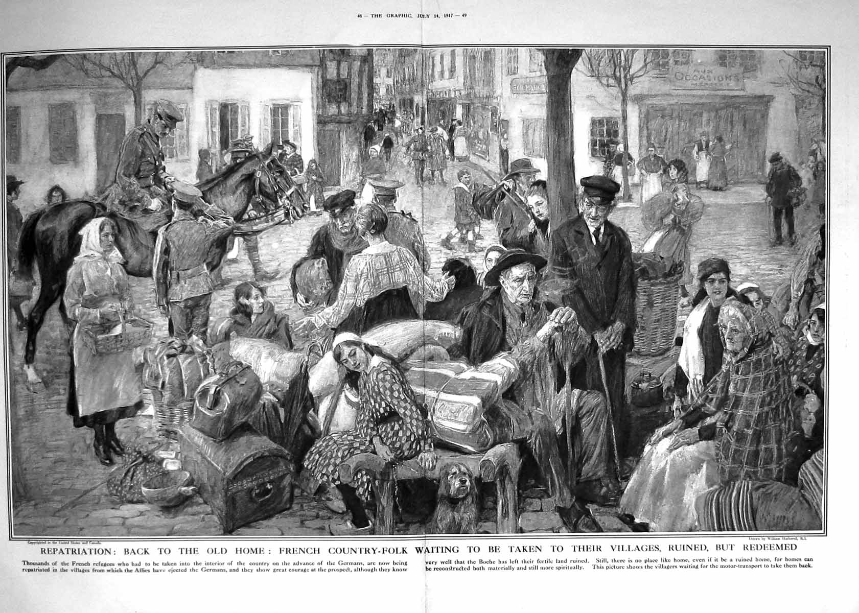 Old 1917 French Country Folk Waiting Villages Rebuilt Street Scene Pe 0 20th