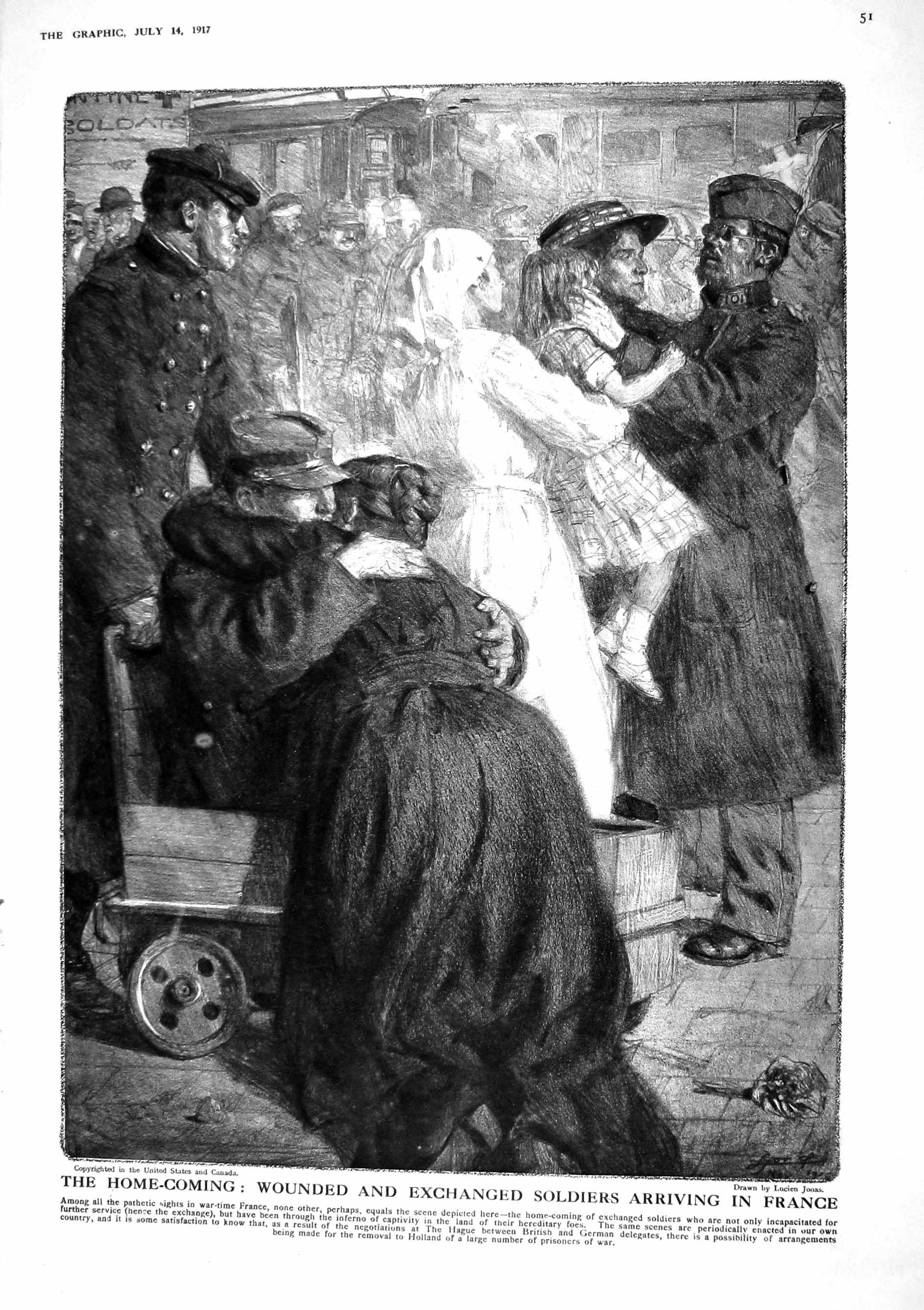 Old Print 1917 Wounded Siers War France Nurse English Visitors Rouen Hen 20th