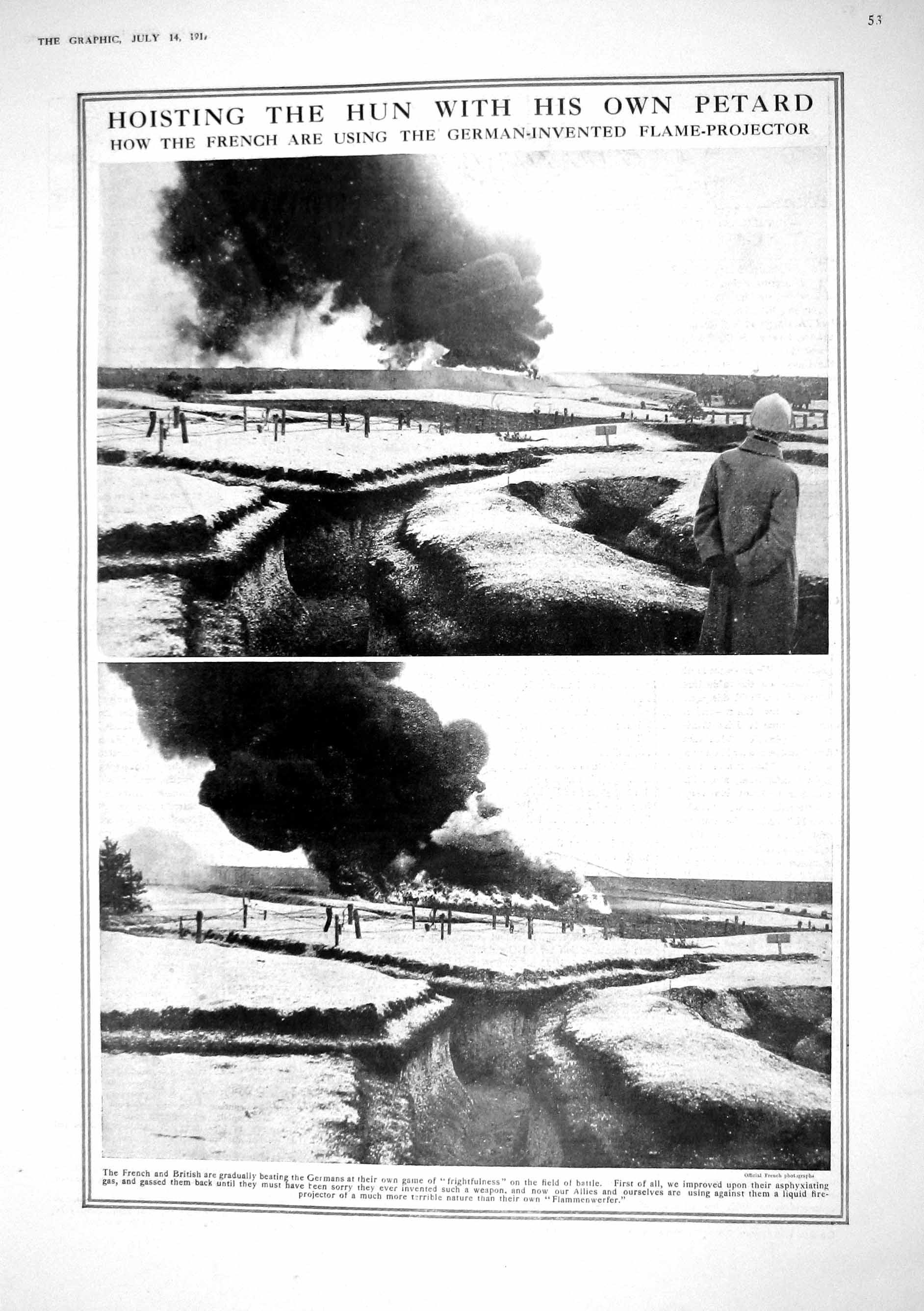 Old Print 1917 War French Siers German-Invented Flame-Projector Hun Batt 20th