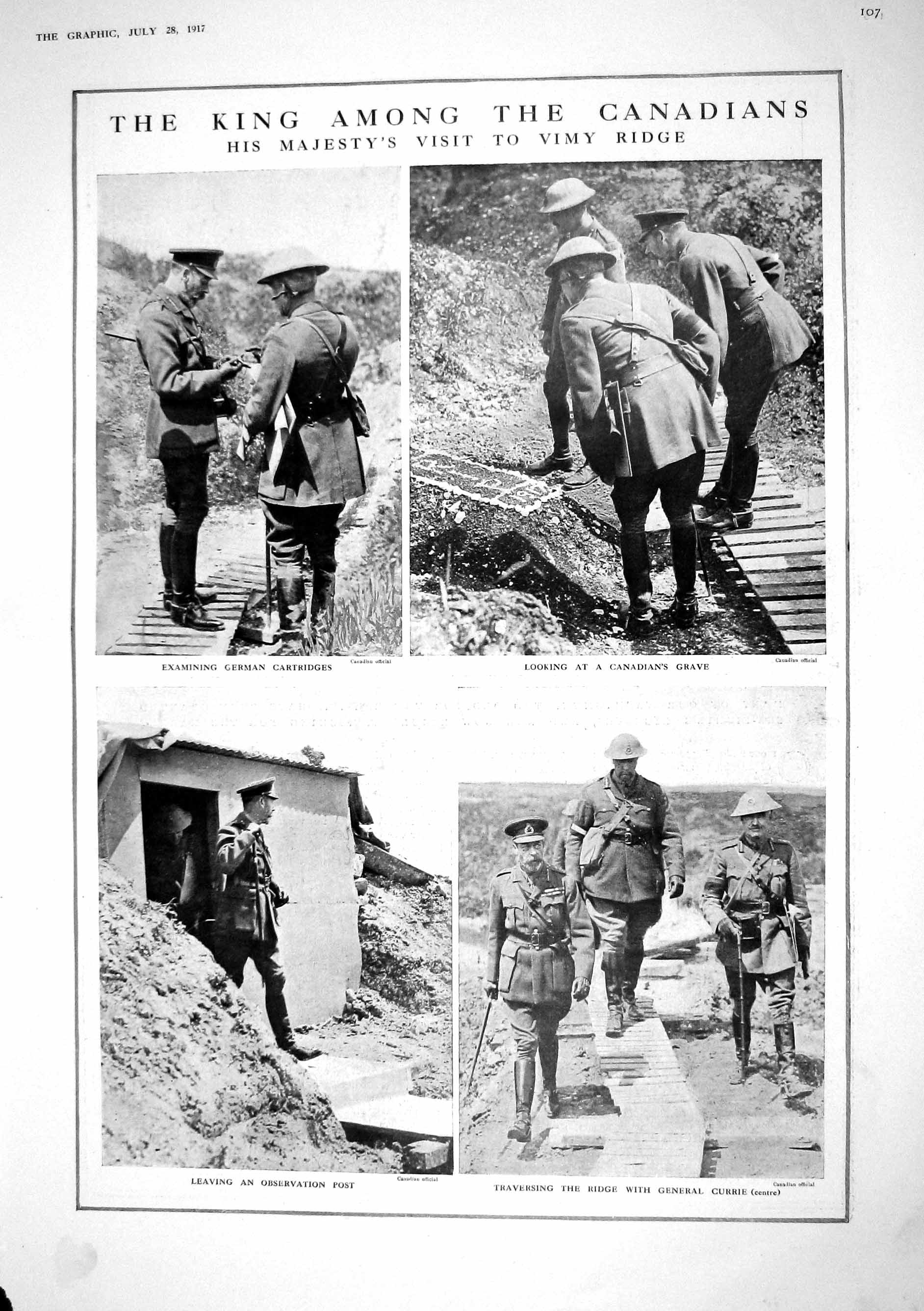Old Print 1917 King Canada Siers German Cartridges General Currie Fishin 20th