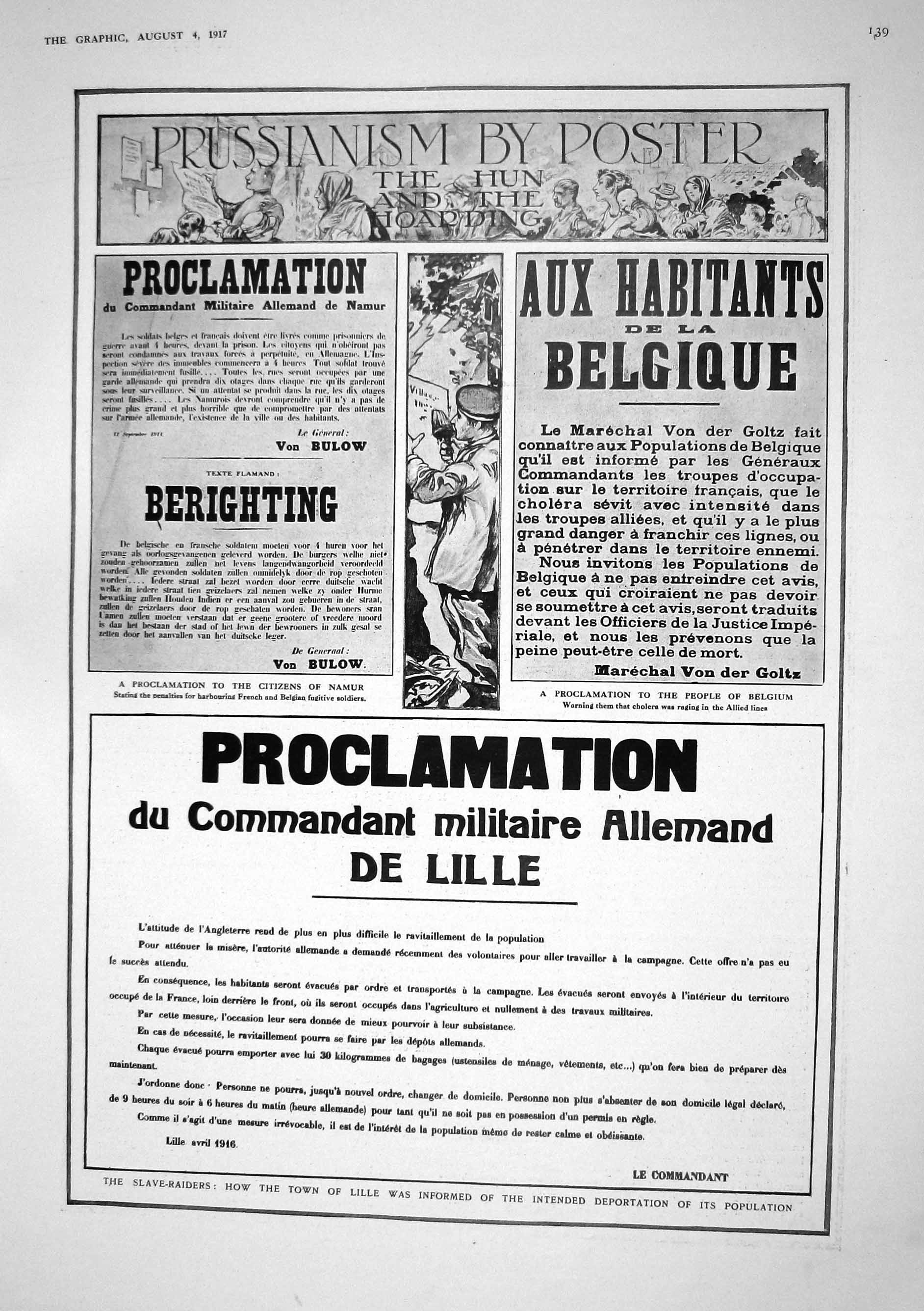 Old 1917 Poster Proclamation Citizens Namur Belgium Slave-Raiders Tow 20th