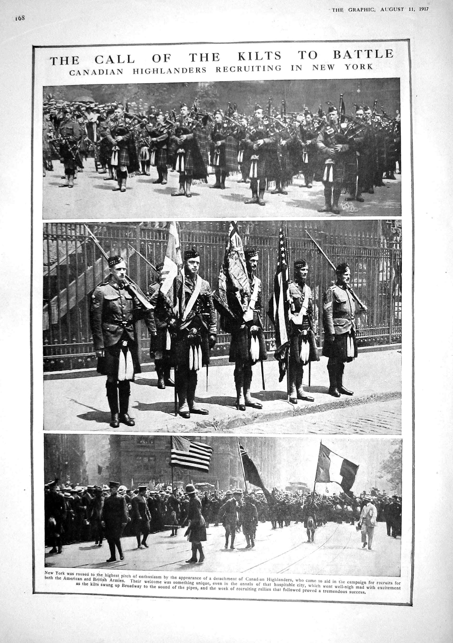 Old Print 1917 Canadian Highlanders Siers Kilts Military Medal French Ar 20th