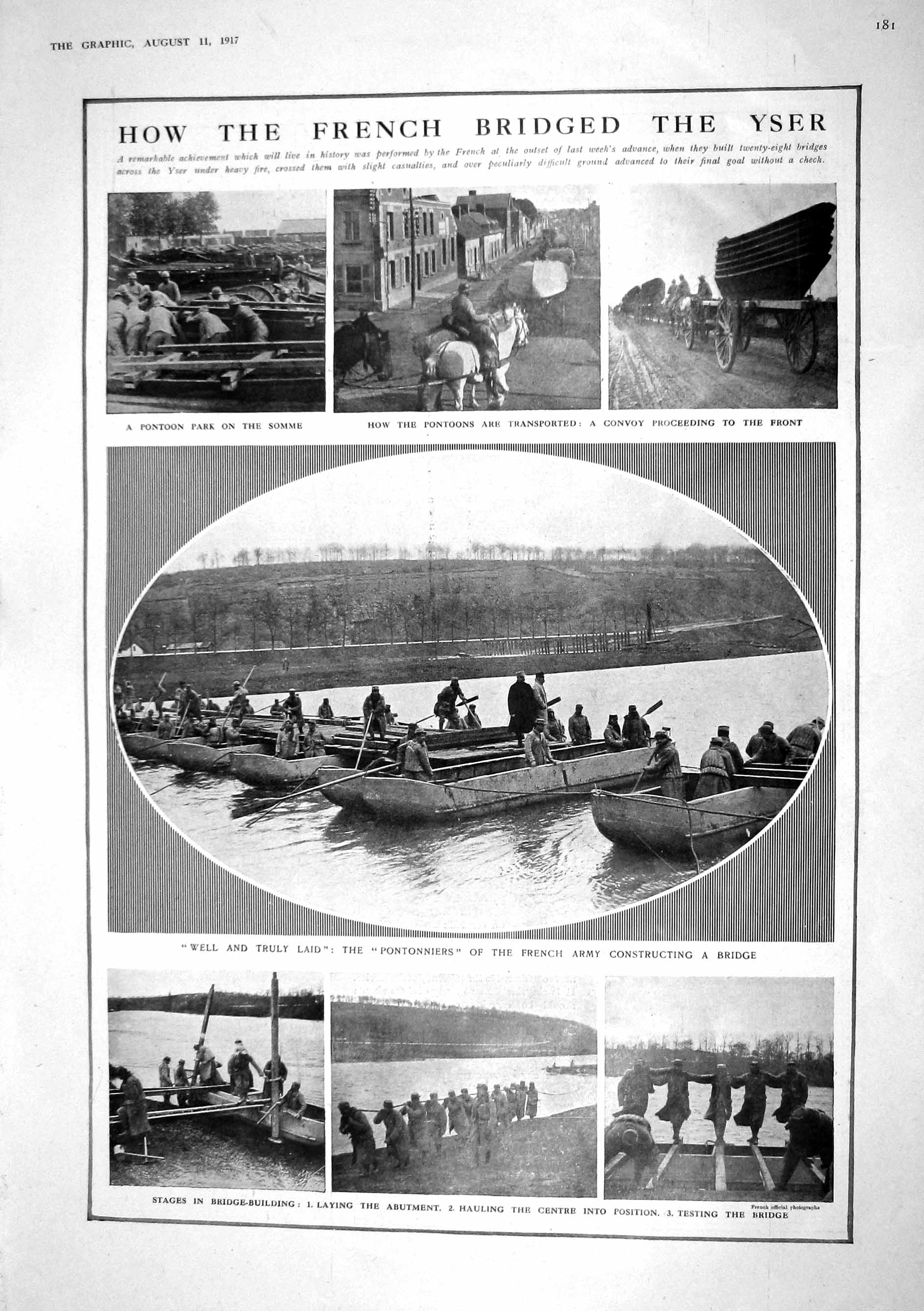 Old Print 1917 Pontoon Park Somme Yser River French Siers Mesopotamia Ve 20th