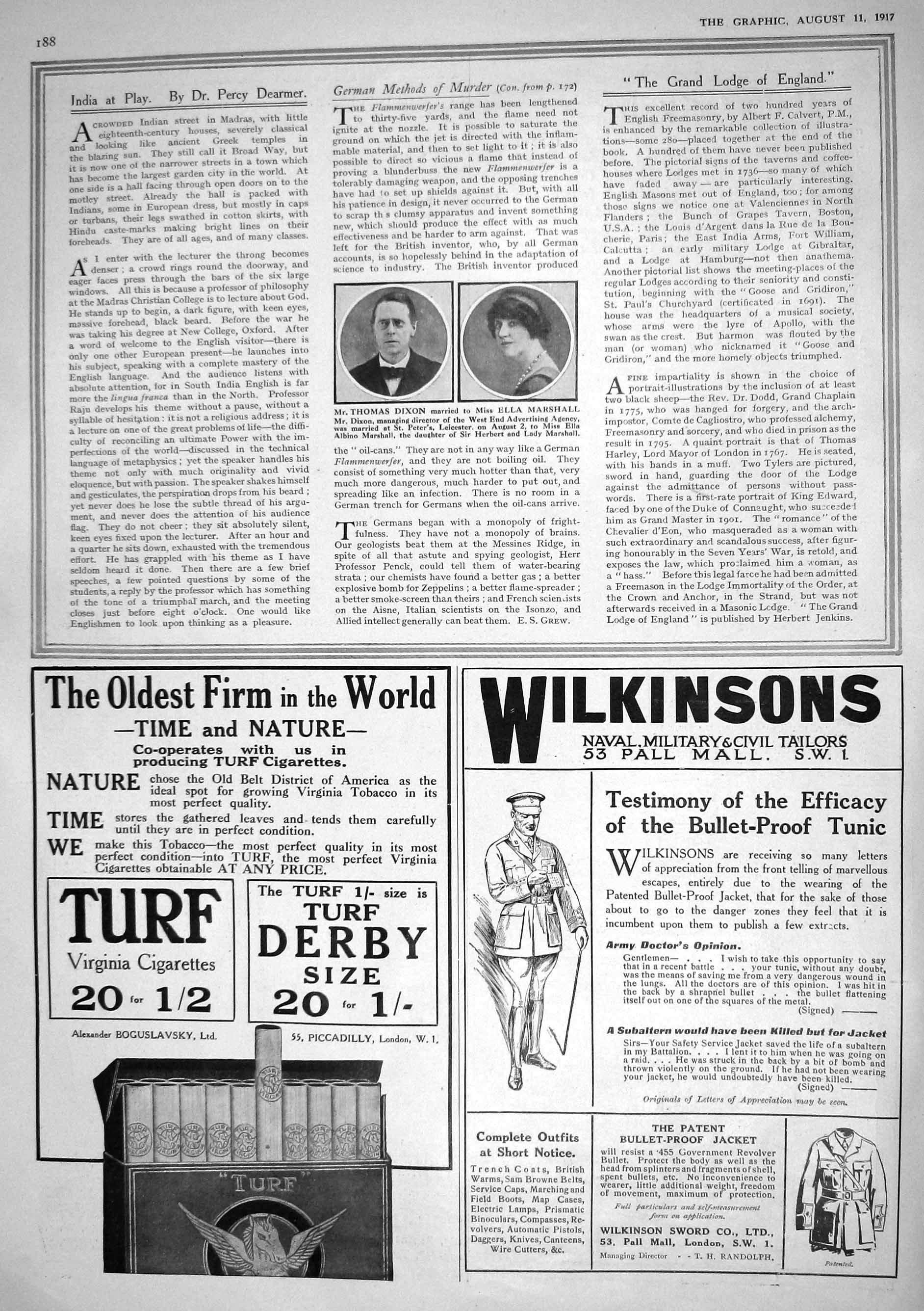 Antique Old Print 1917 Thomas Dixon Ella Marshall Wilkinsons Bullet-Projacket