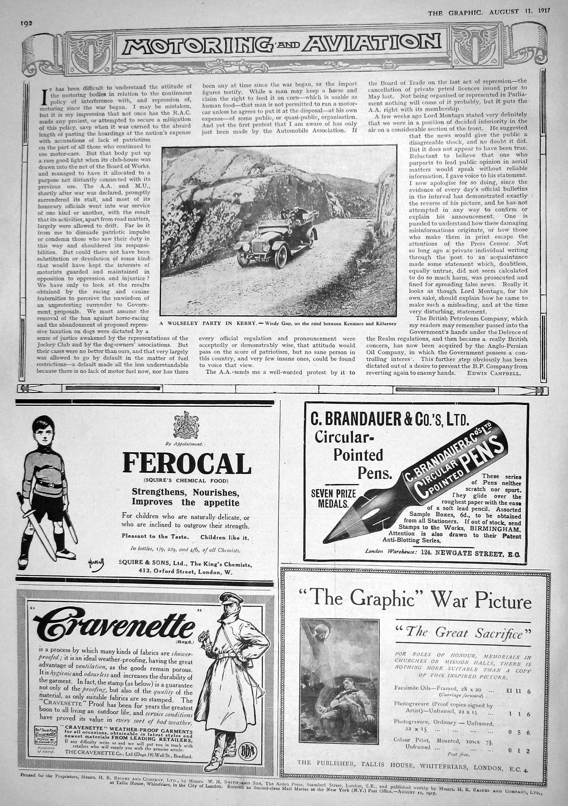 Old 1917 Wolseley Motor Car Kerry Windy Gap Ireland Ferocal Cravenett 20th