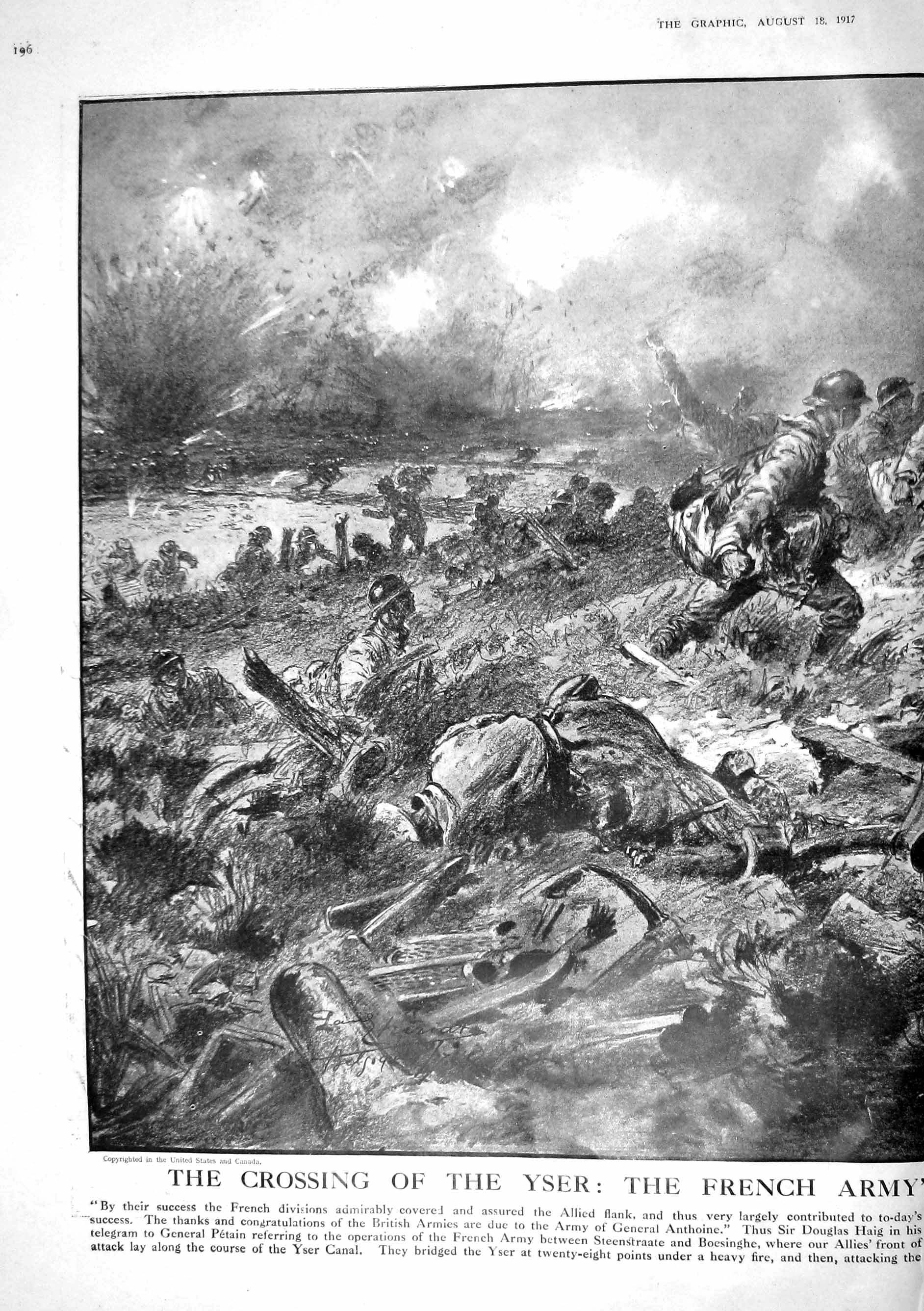 Old Print 1917 War Siers Crossing River French Army Battle Flanders Germ 20th