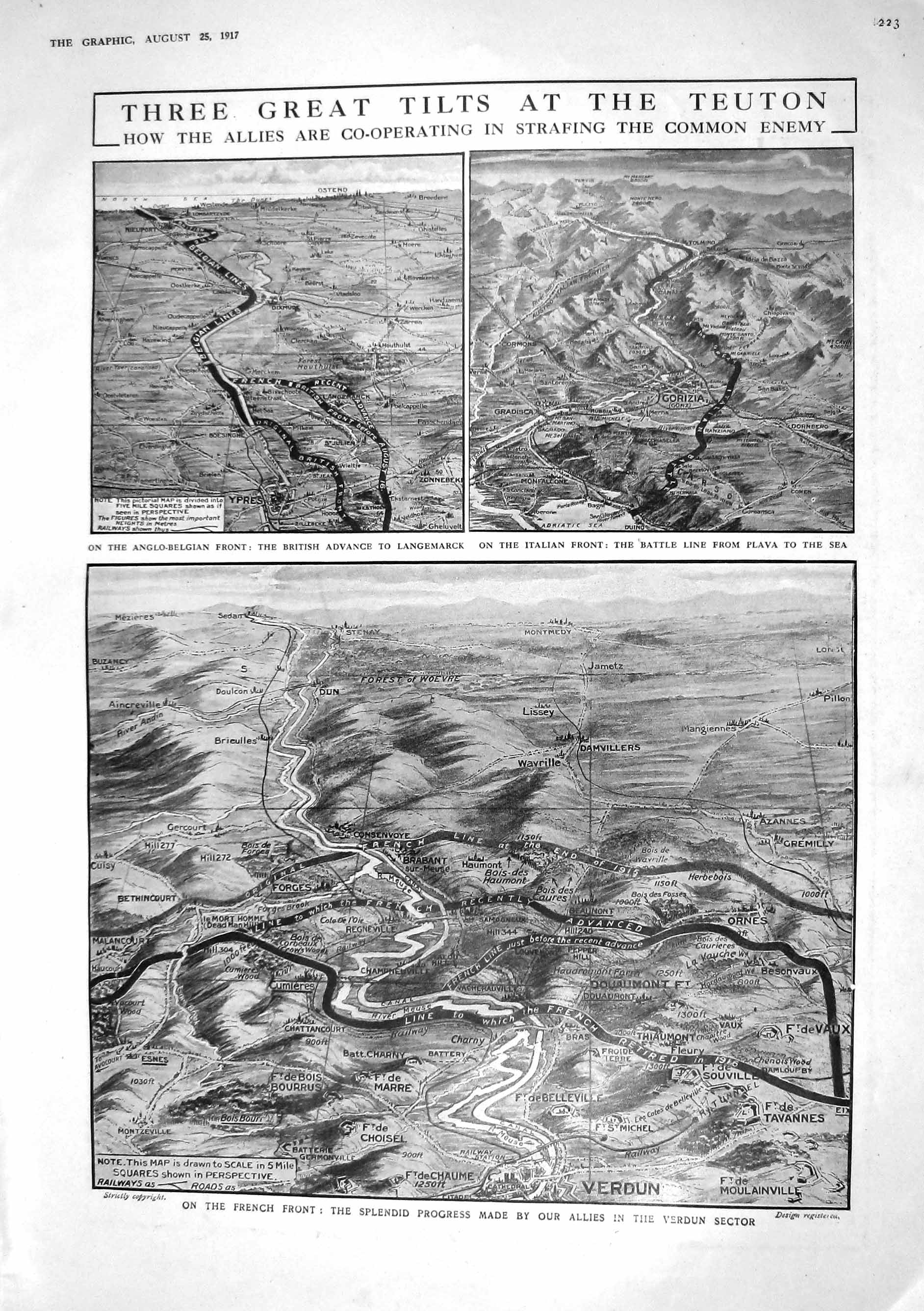 Old 1917 War Teuton Map Langemarck Verdun France Flanders Tank Howitz 20th