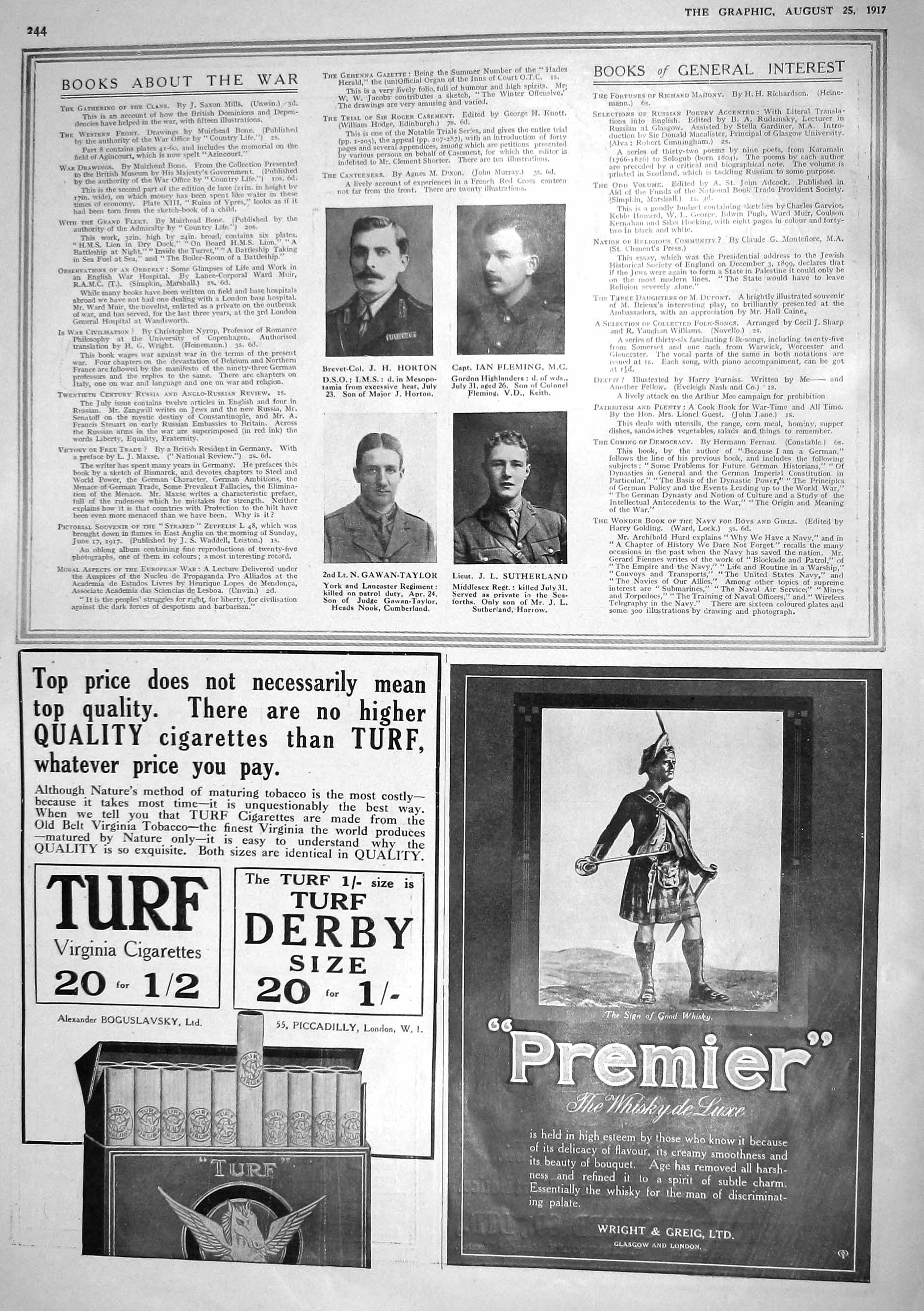 Antique Print 1917 Horton Fleming Gawan-Taylor Sutherland War Siers Premier