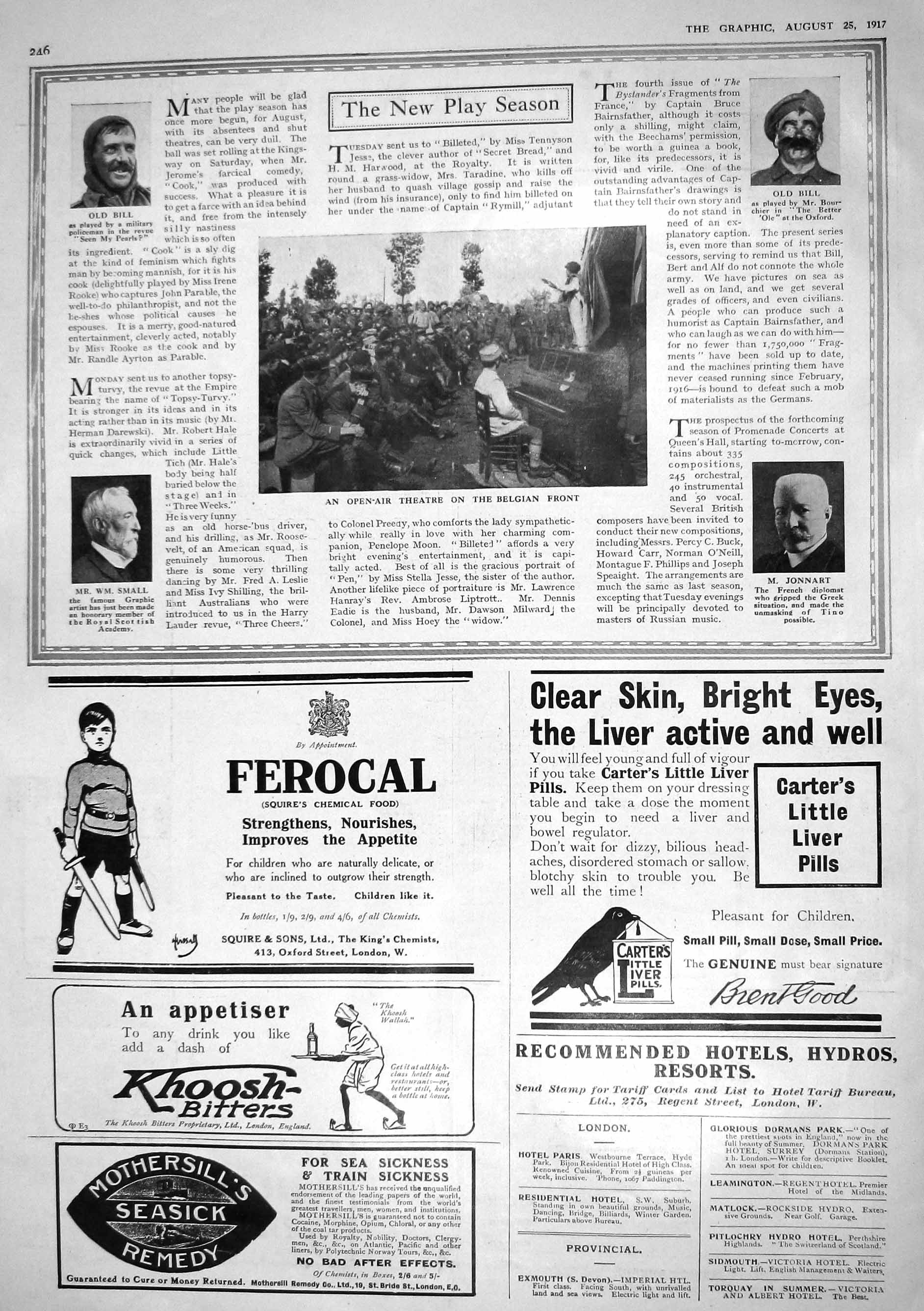 Antique Old Print 1917 Theatre Belgium War Jonnart Small Bill Theatre Ferocal