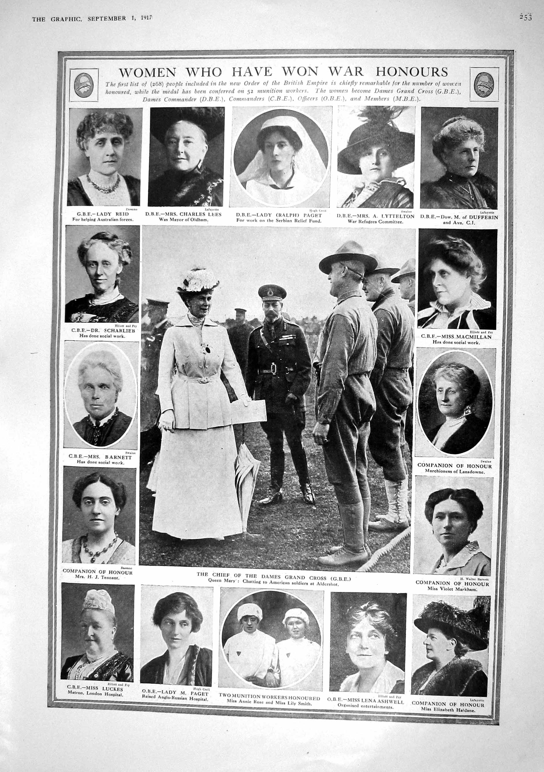 Old 1917 War Women Lyttelton Queen Mary Reid Barnett Ashwell Paget He 20th