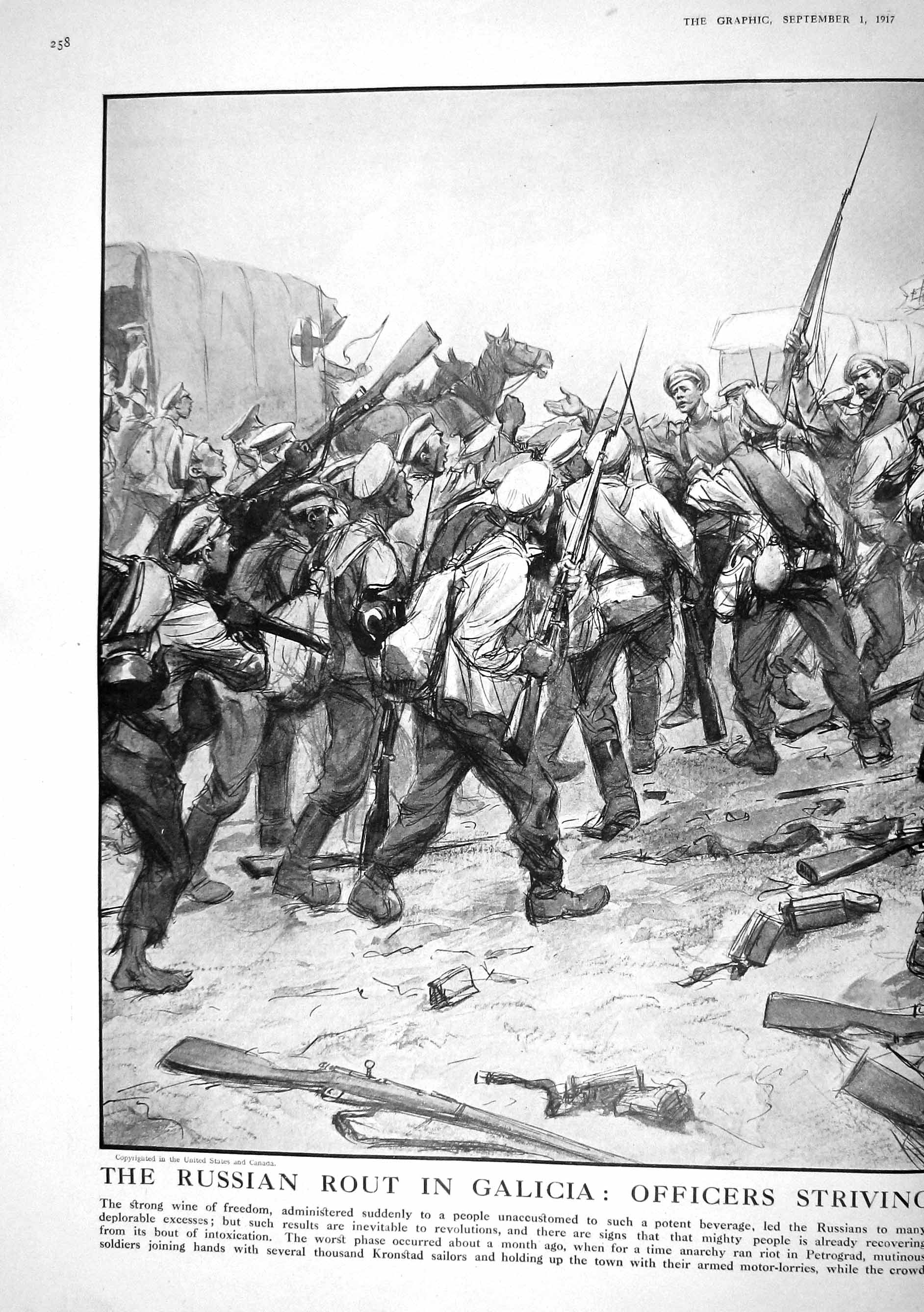 Old 1917 Russian Rout Galicia War Officers Fugitivies Horses Waggons 20th