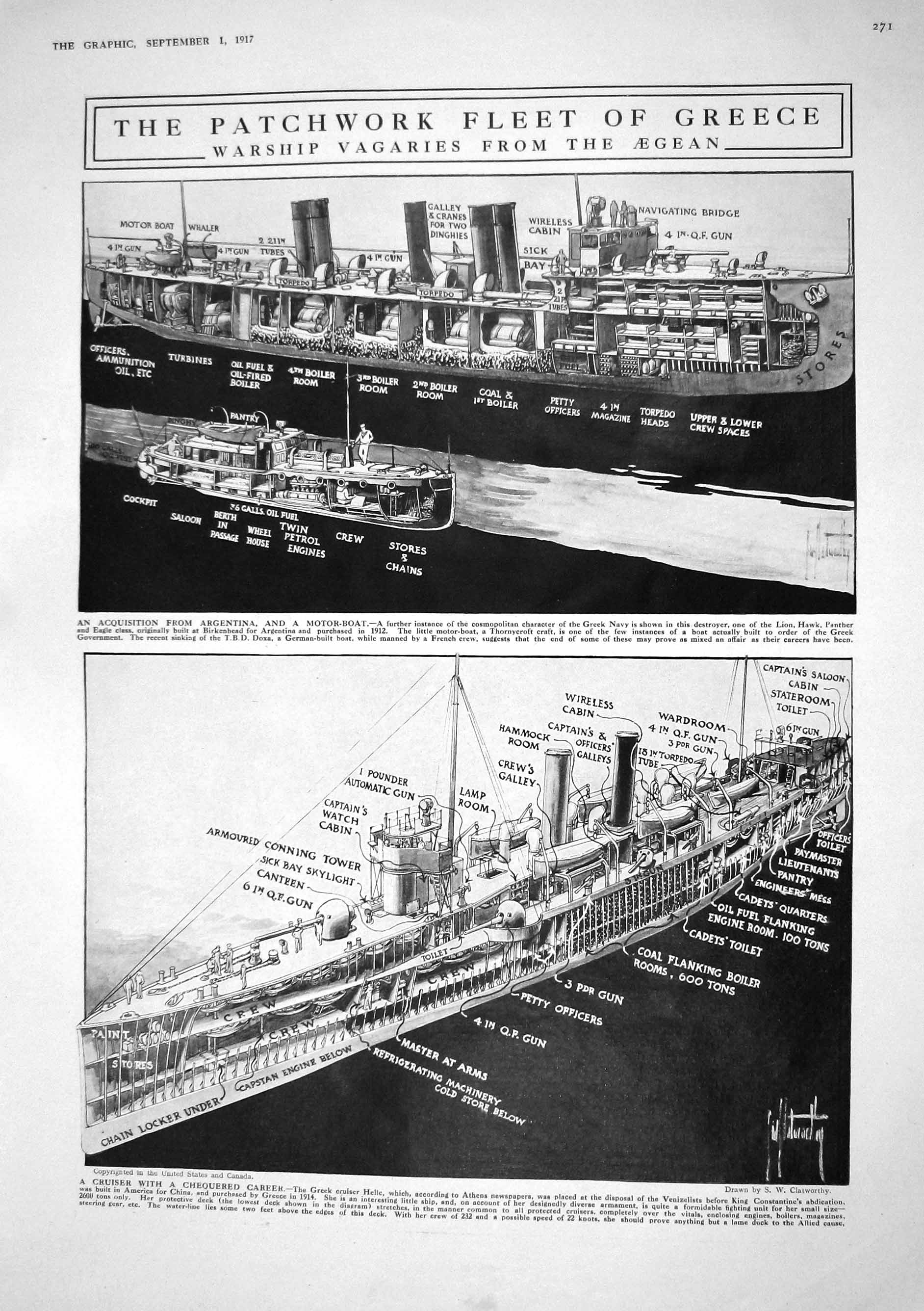 Old 1917 Greece War Ships Vargaries Aegean Navy Lady Dodds Edward Gus 20th