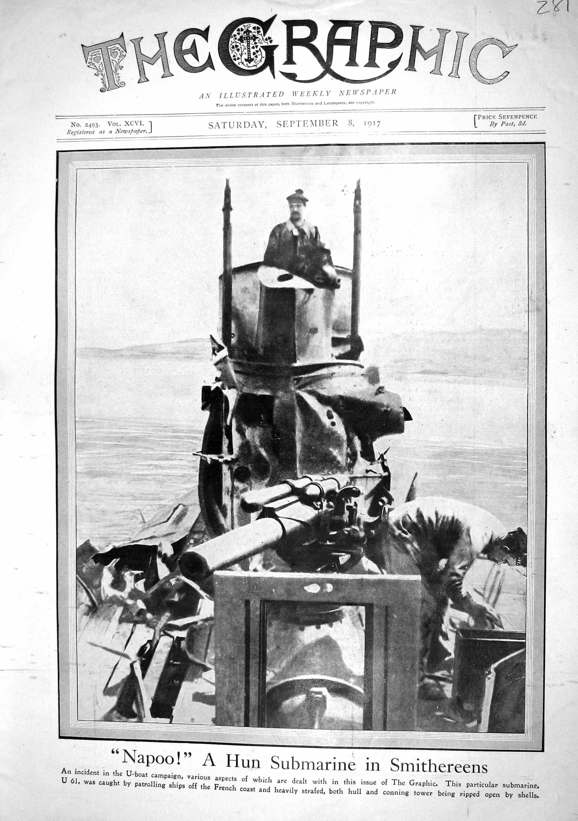 Old 1917 Hun Submarine U 61 Riga Baltic Port War American Chaser Sail 20th