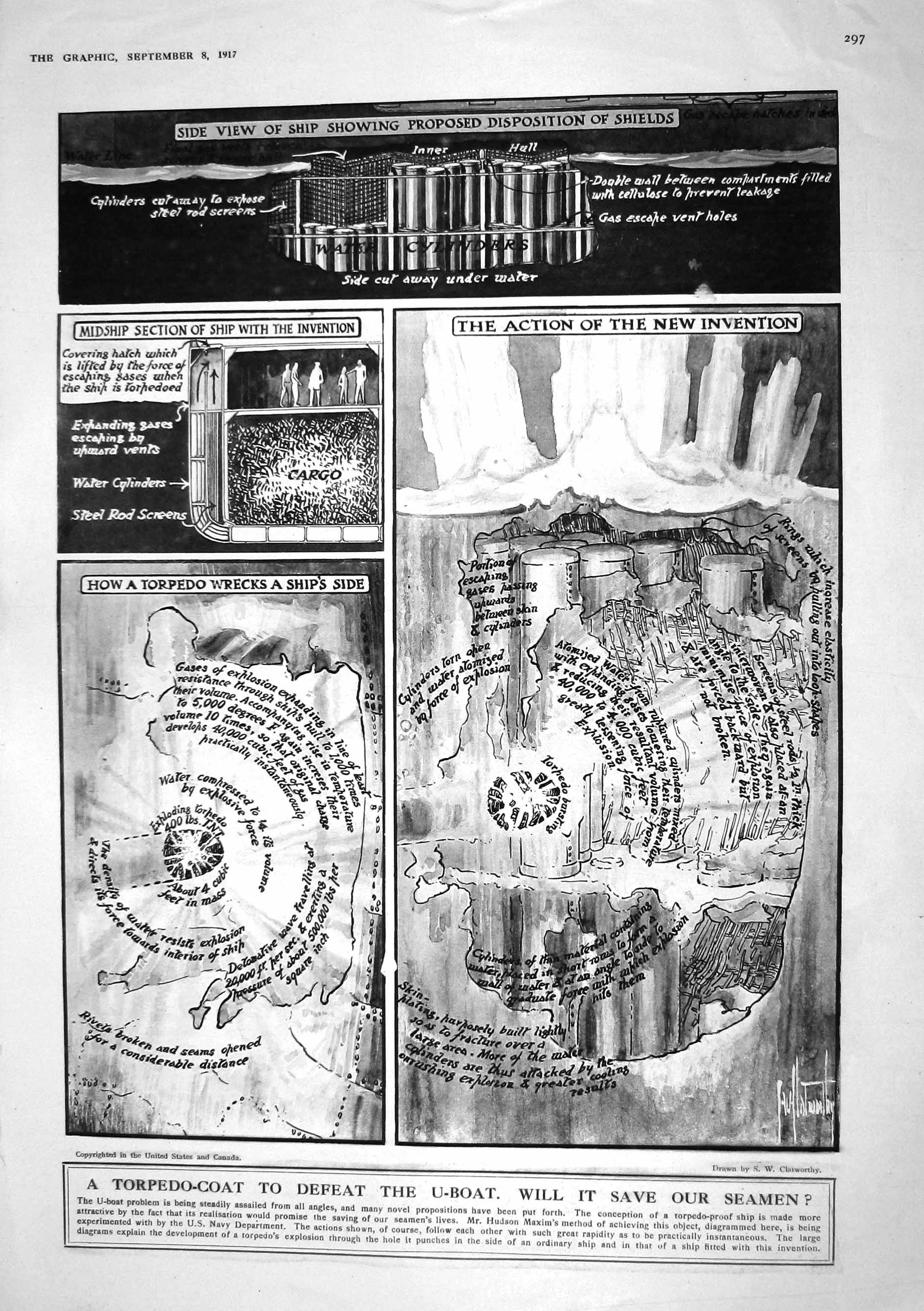 Old 1917 U-Boat Invention Shields Hudson Maxim Submarine Supply Ship 20th