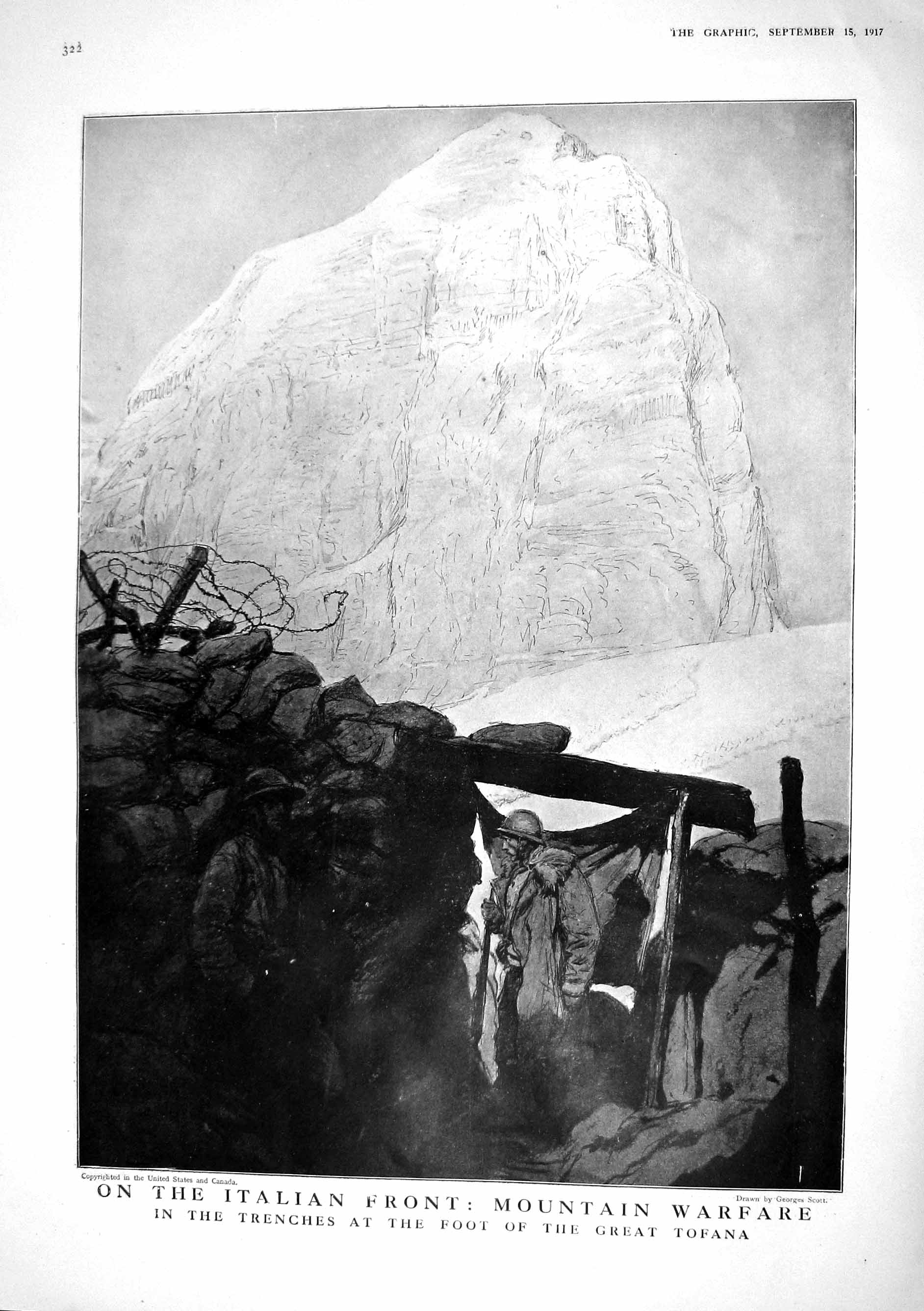 Old Print 1917 War Italian Front Siers Trench Tofana Mountain Alpine Arm 20th