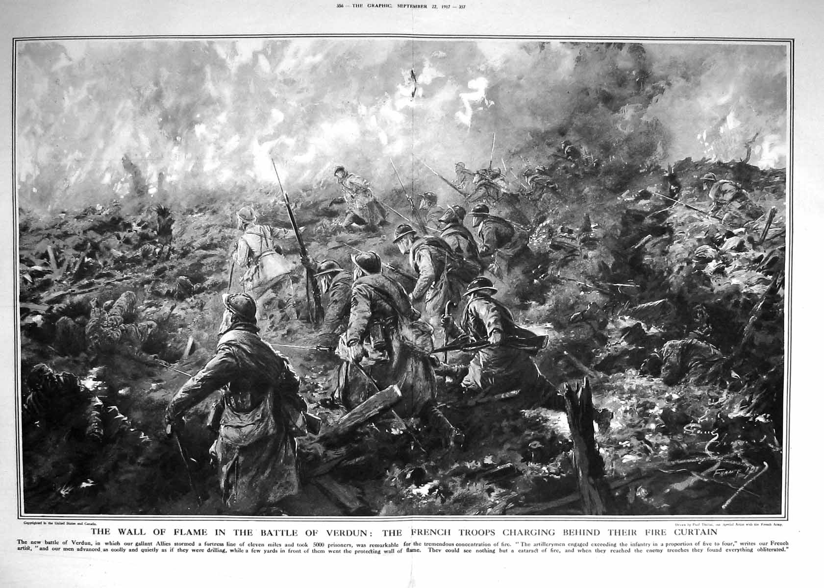 Old 1917 Wall Flame War Battle Verdun French Troops Charging Behind C 20th