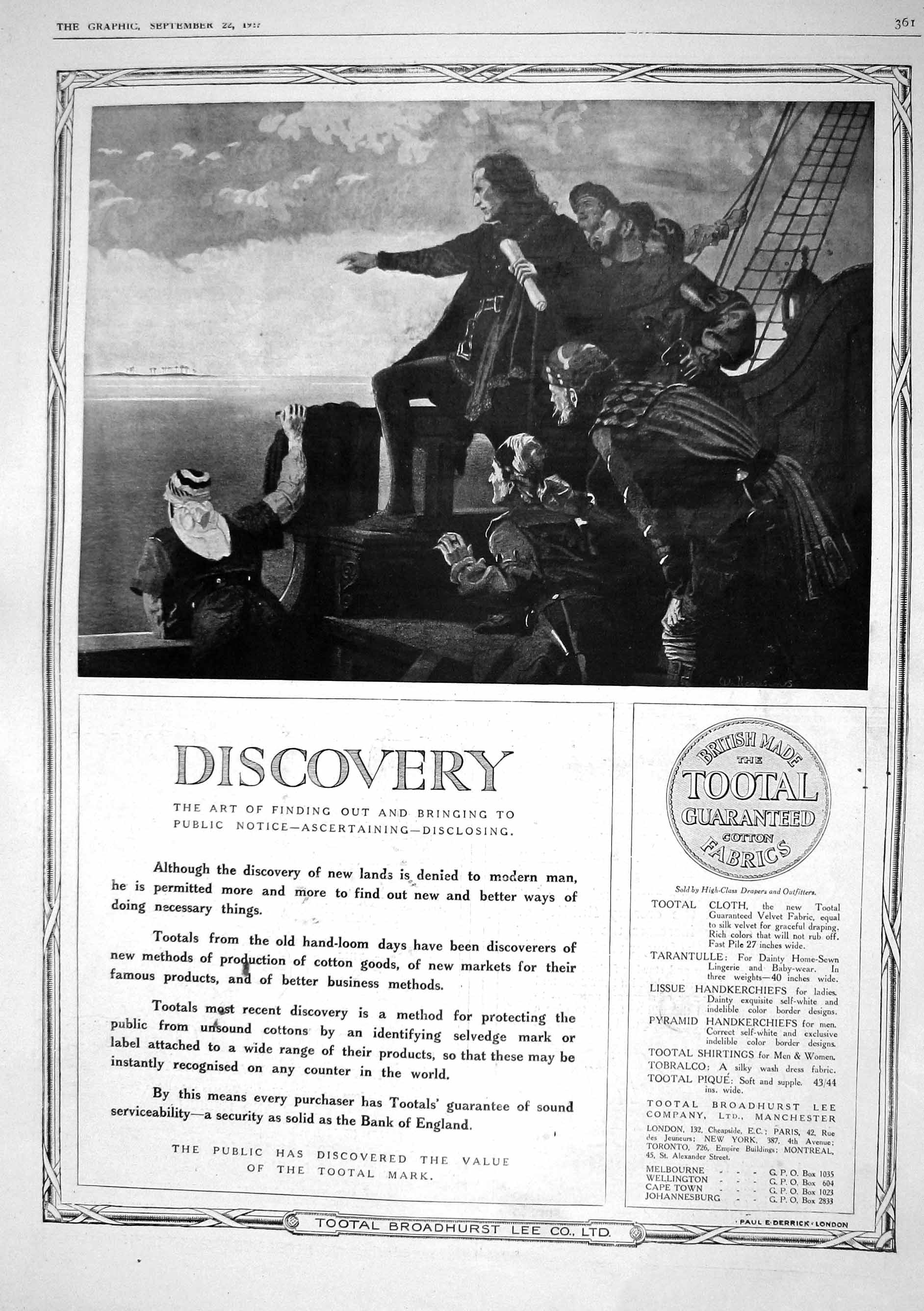 Antique Old Print 1917 British Made Tootal Broadhurst Cotton Fabrics London