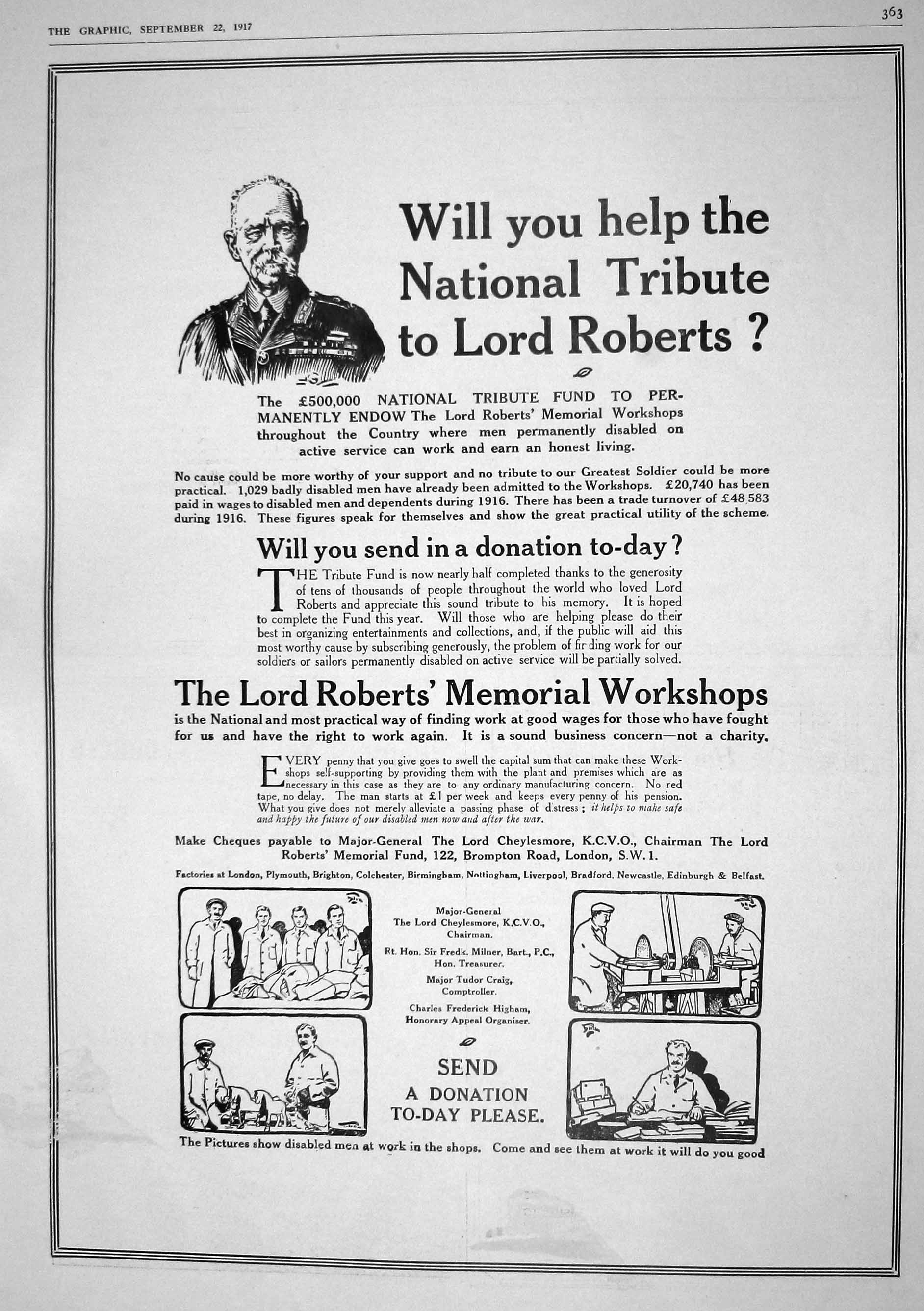 Old 1917 Advertisement Lord Roberts Memorial Workshops Cheylesmore Lo 20th