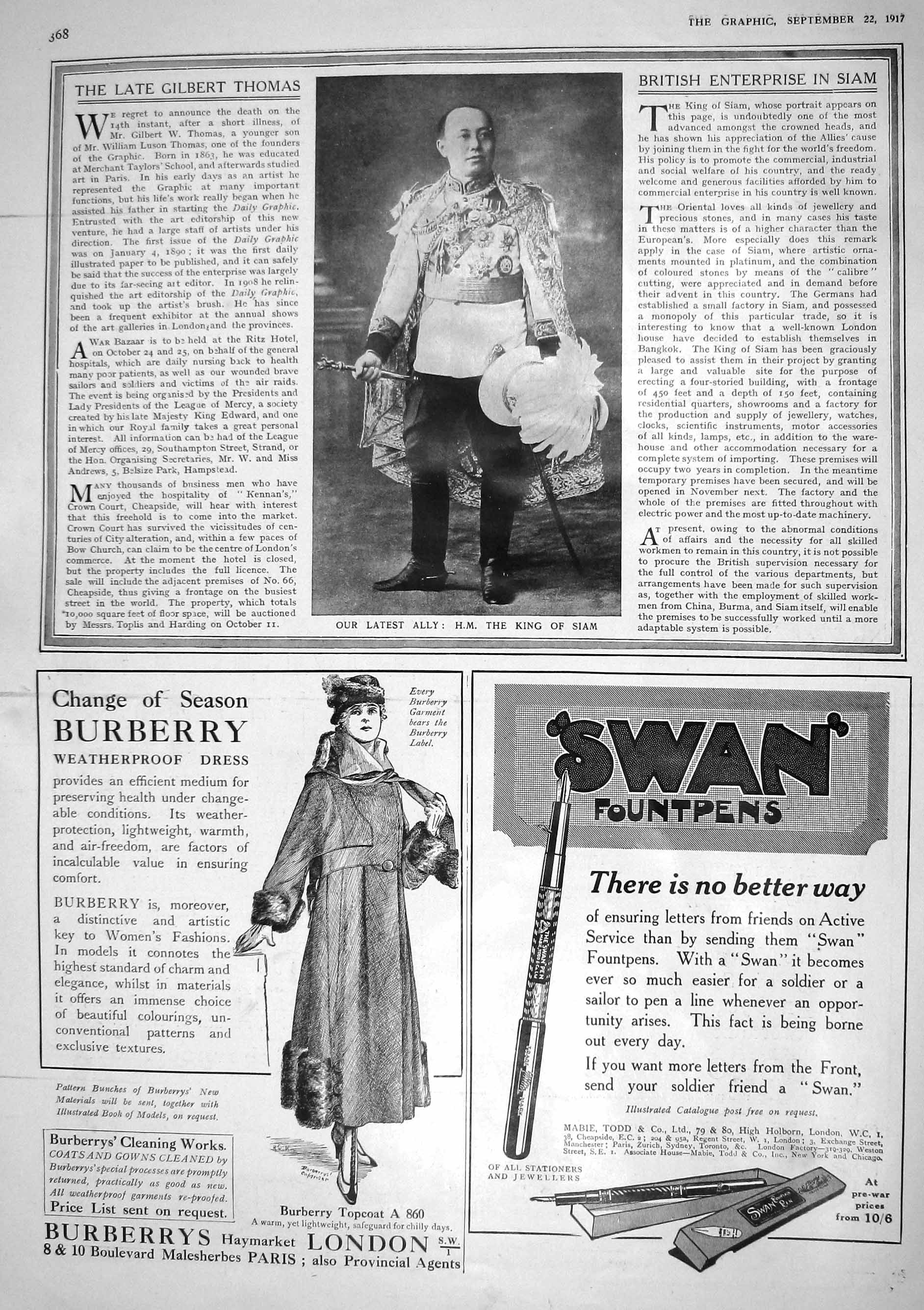 Old 1917 King Spain Advertisement Swan Pen Burberry Seegerol Hair Tin 20th