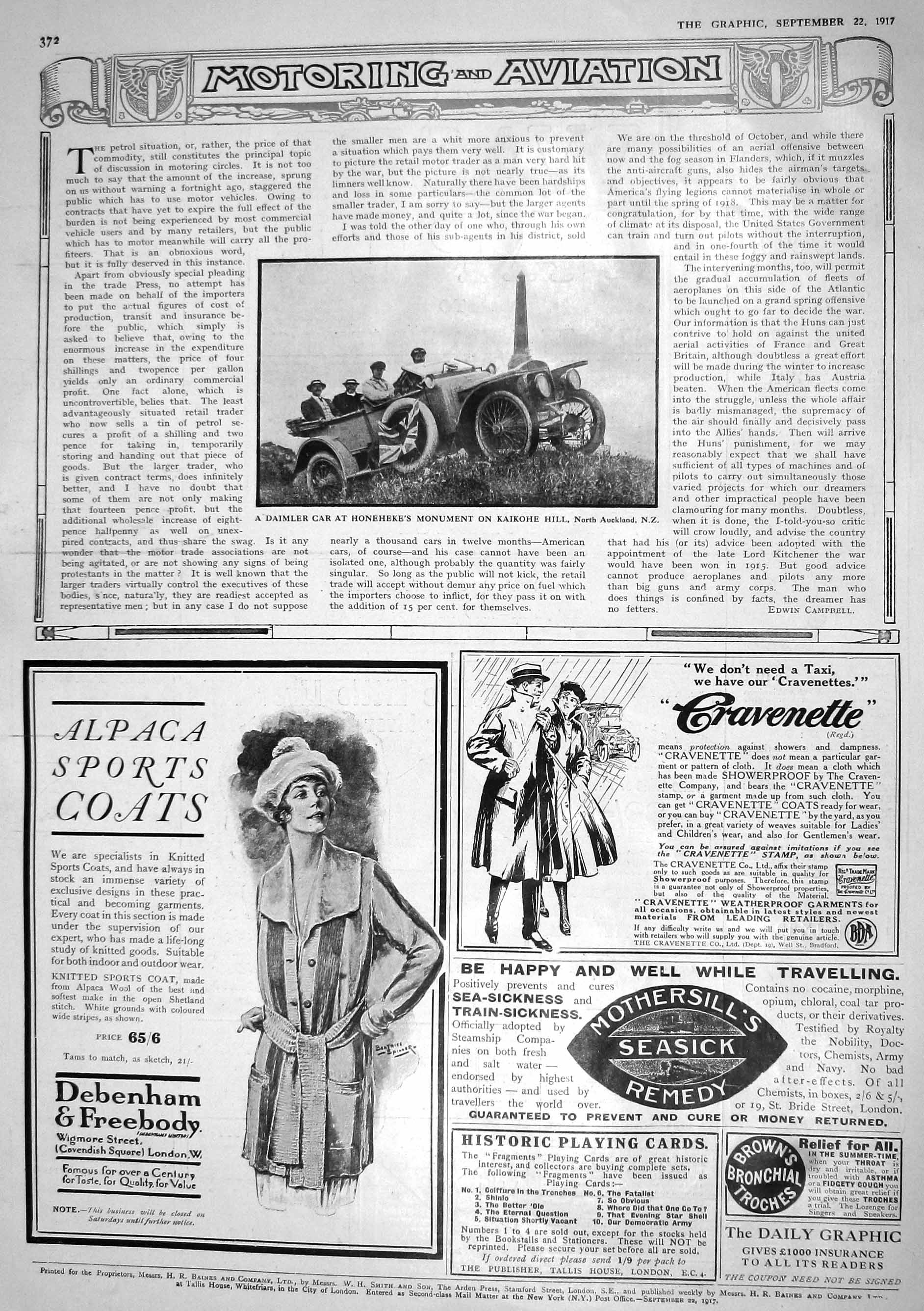 Old 1917 Daimler Motor Car Honeheke Monument Kaikohe Hill Advertiseme 20th