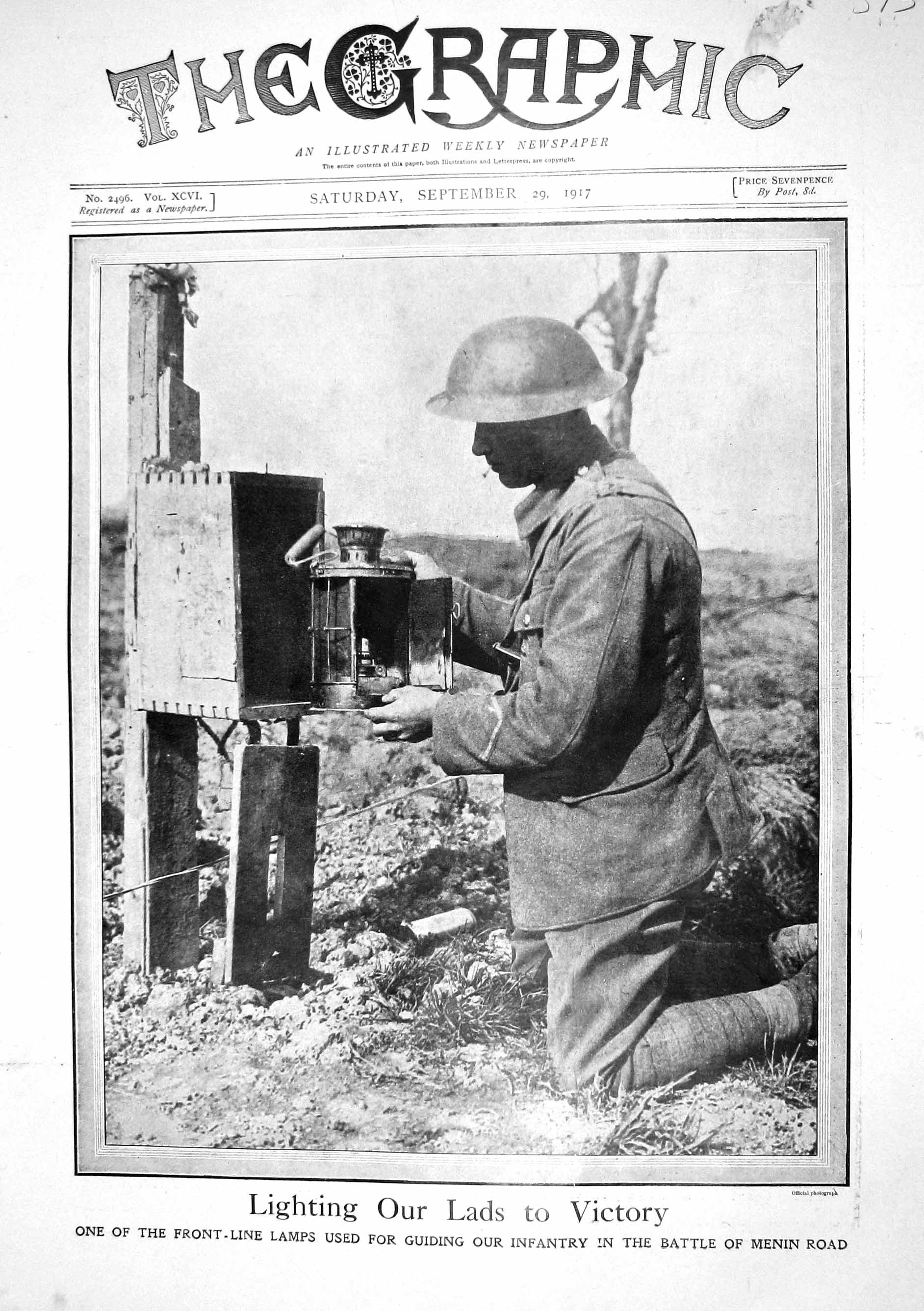 Old Print 1917 Front-Line Lamps Guiding Siers War Battle Menin Road Ypre 20th